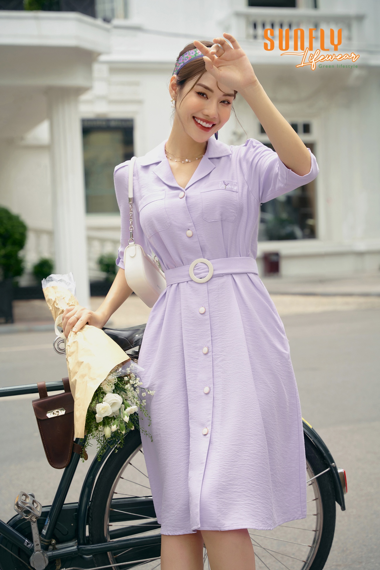 Đầm linen tưng tay lỡ thắt dây eo SFB3033