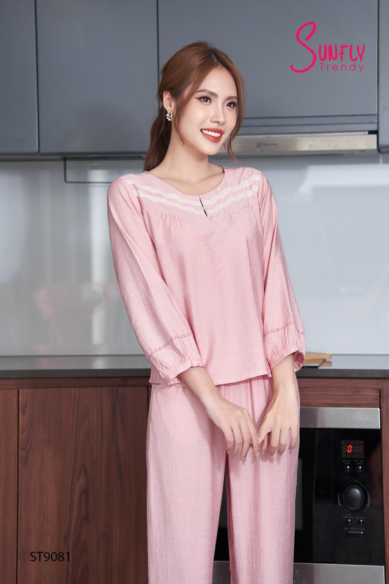 Đồ bộ mặc nhà linen áo tay lỡ quần dài ST9081