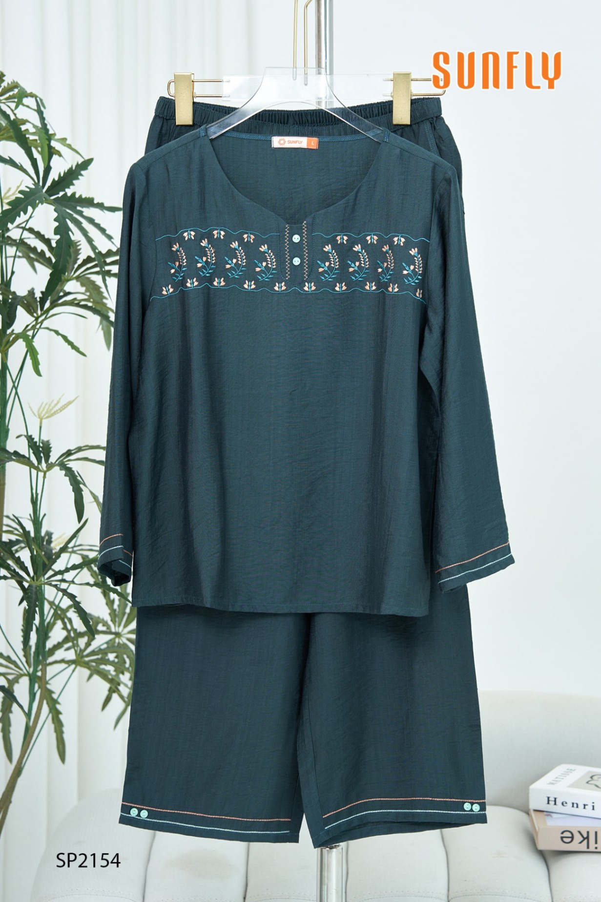 Đồ bộ mặc nhà linen áo dài quần dài SP2154
