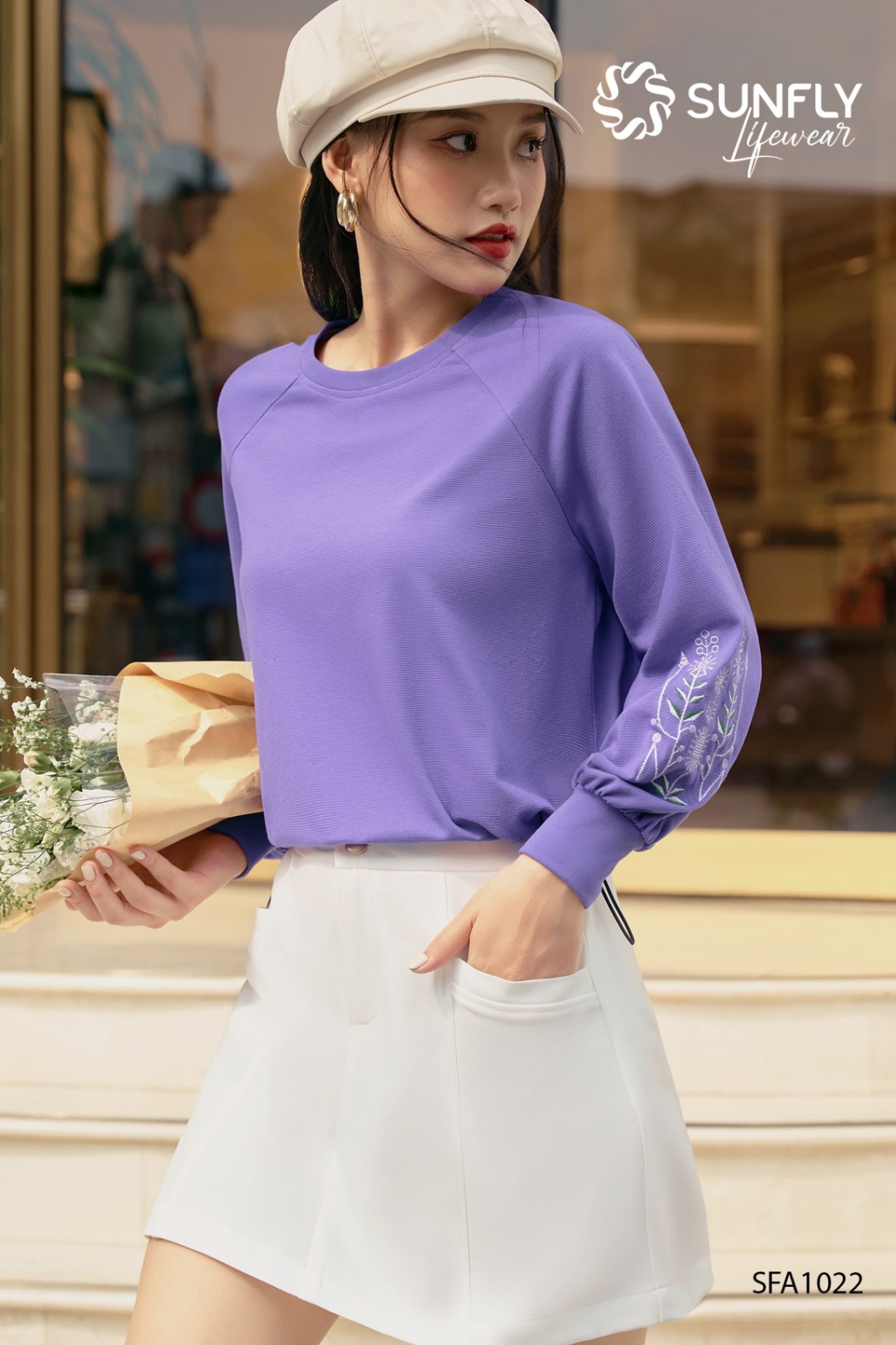 Áo thun tổ ong basic thêu tay SFA1022
