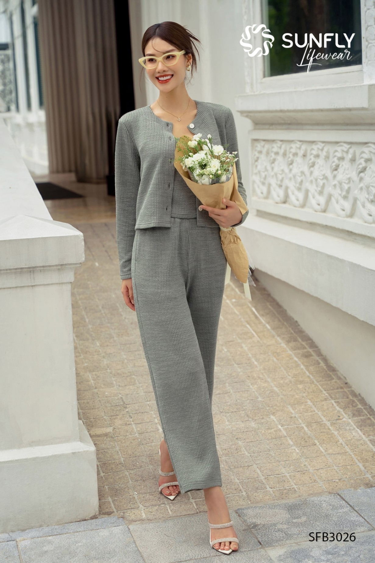 Bộ len áo Cardigan, áo dây, quần suông SFB3026