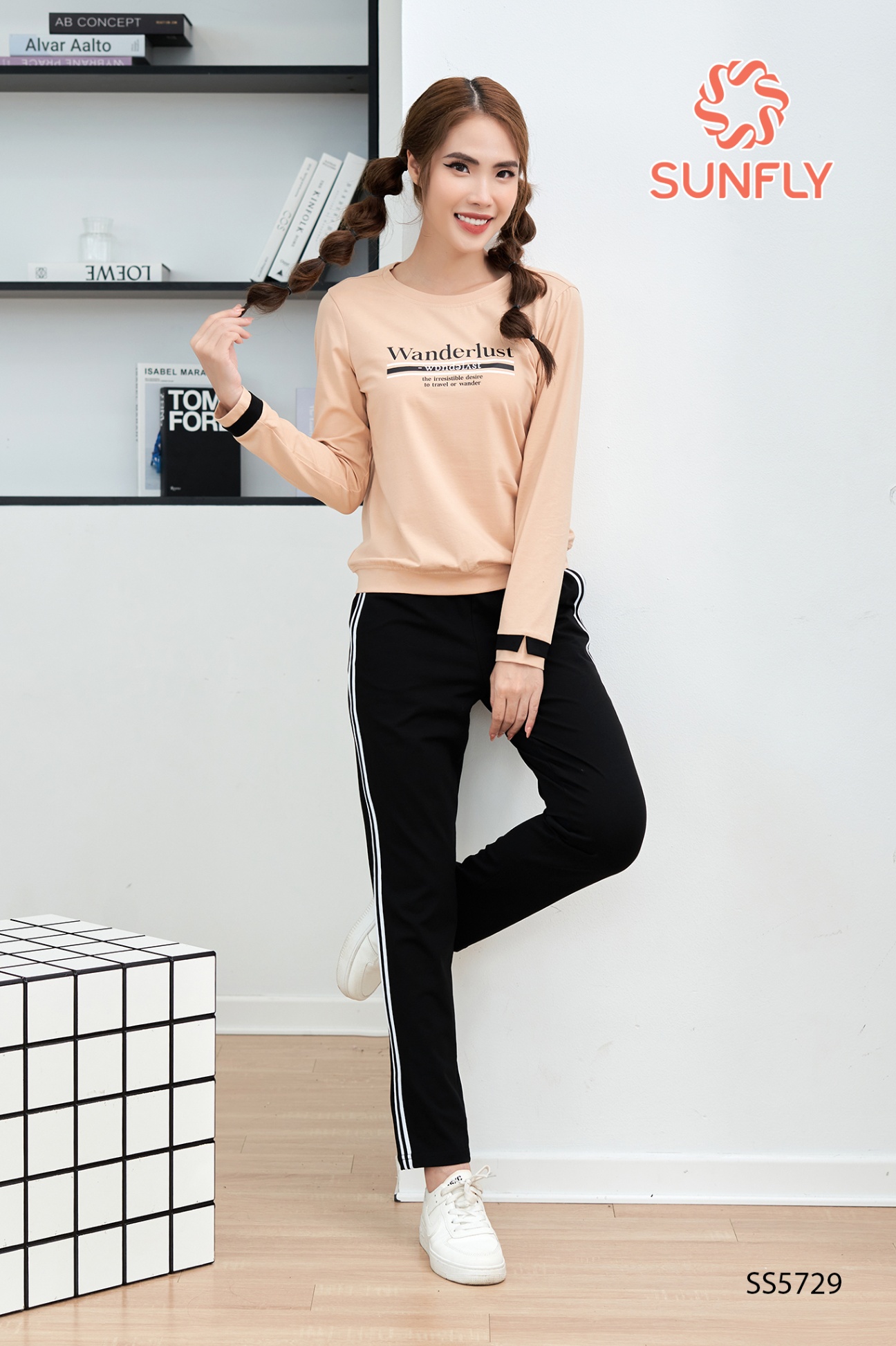 Bộ thể thao cotton áo dài quần dài SS5729