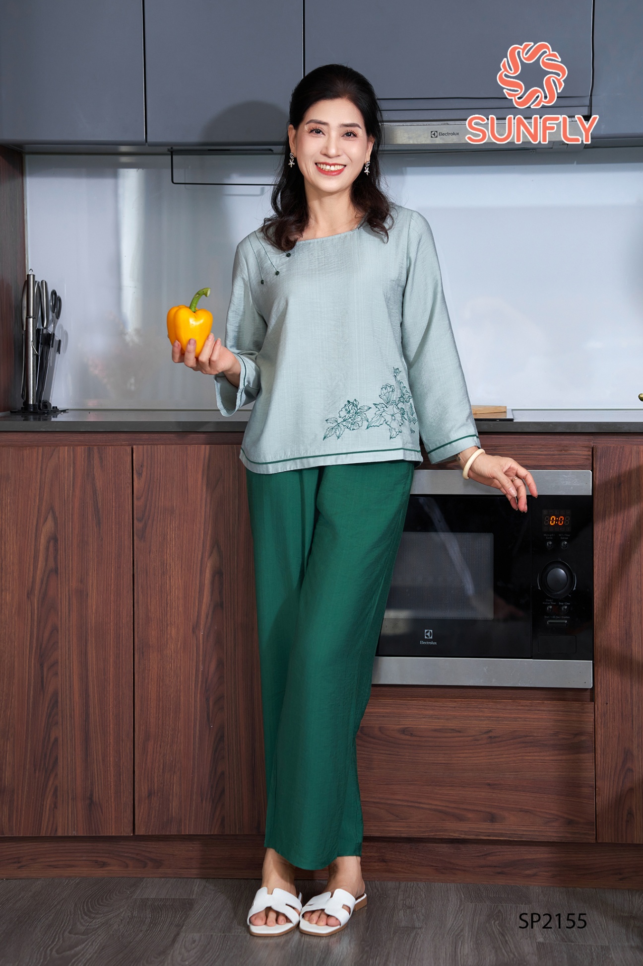 Đồ bộ mặc nhà linen áo tay lỡ dài quần dài SP2155