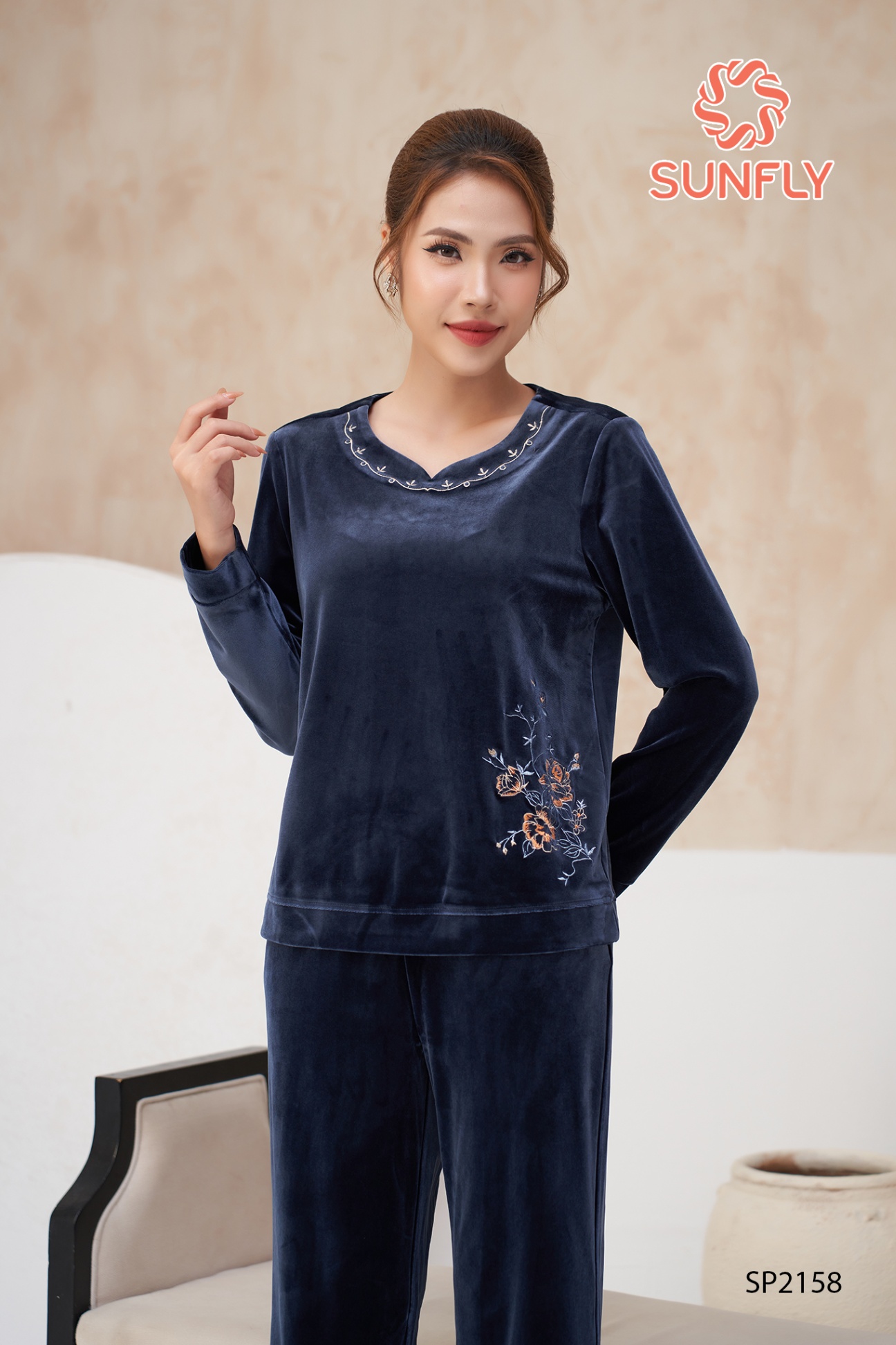Đồ bộ mặc nhà nhung áo dài quần dài SP2158