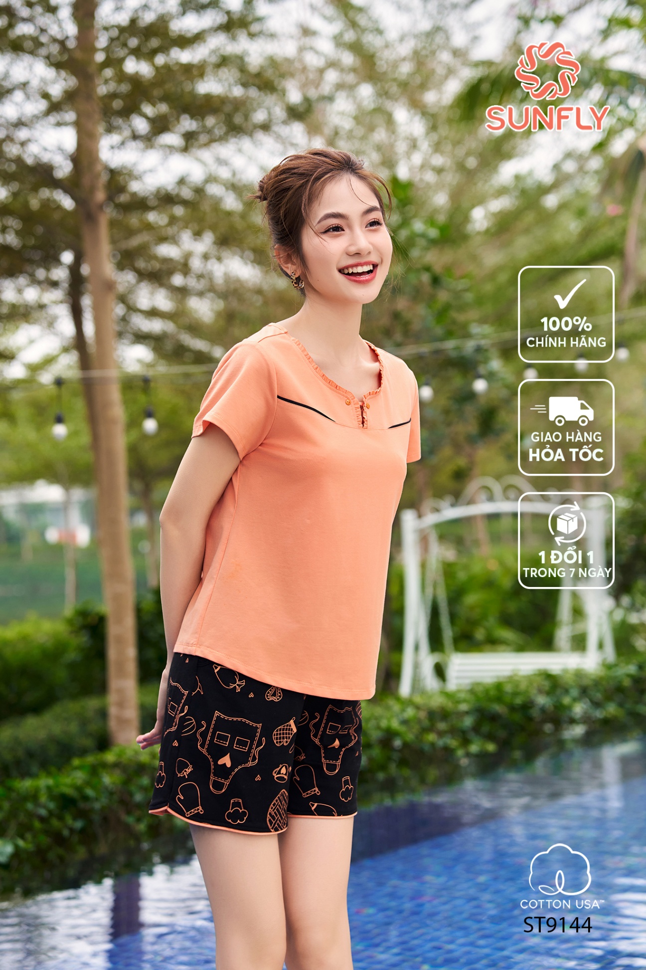 Đồ bộ mặc nhà  nữ cotton áo cộc quần sooc ST9144