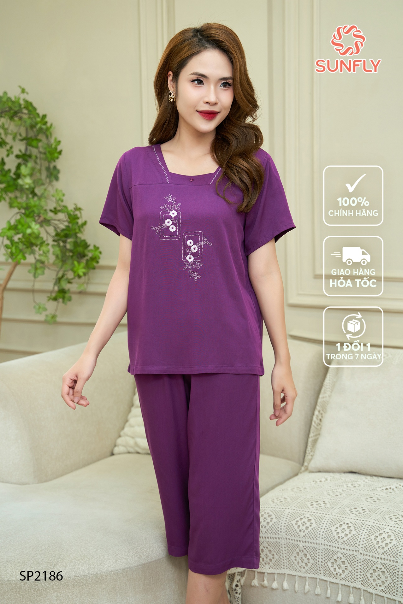 Đồ bộ mặc nhà nữ lanh thái áo cộc quần ngố SP2186