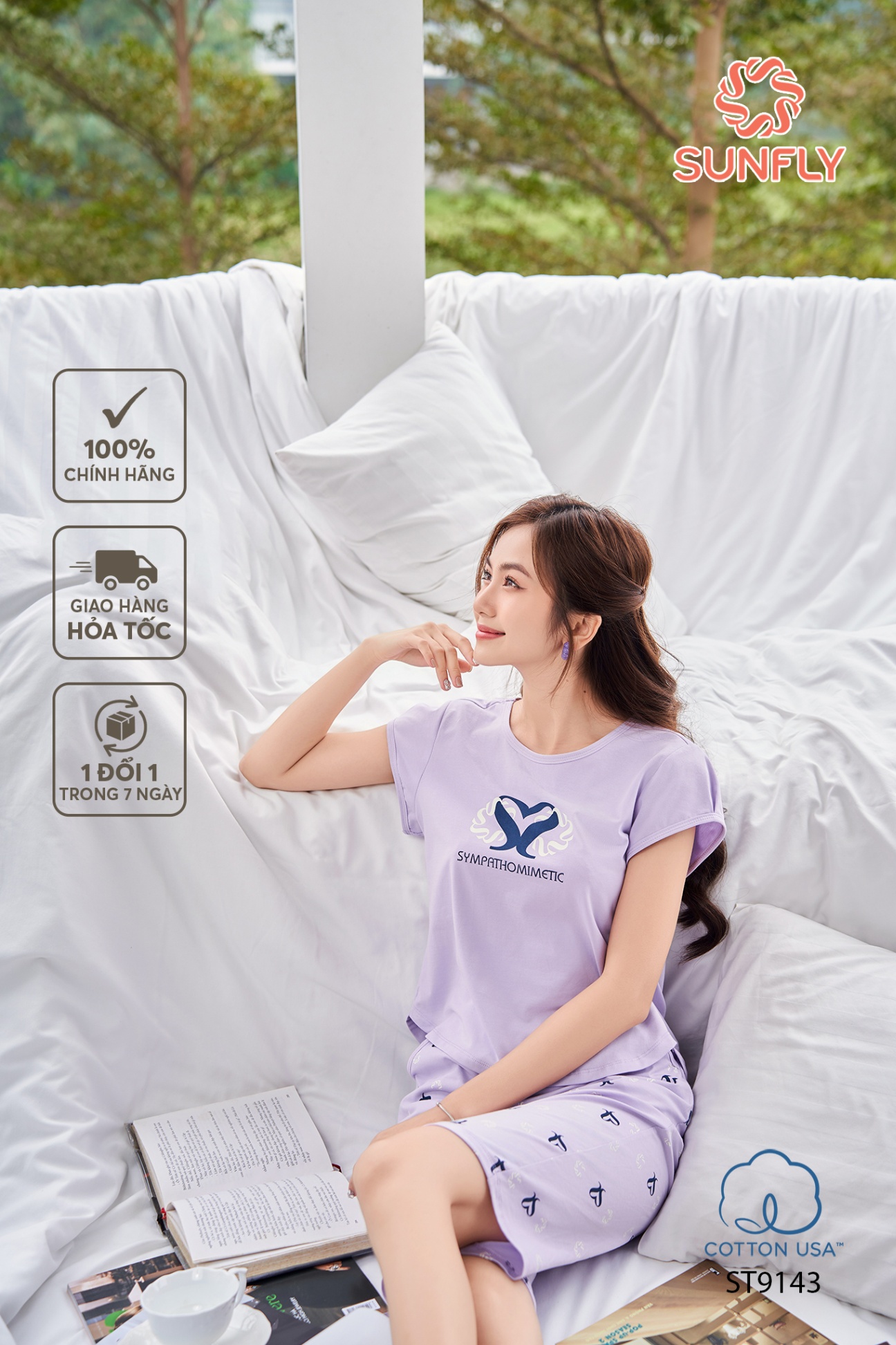 Đồ bộ mặc nhà nữ cotton USA áo cộc quần ngố ST9143