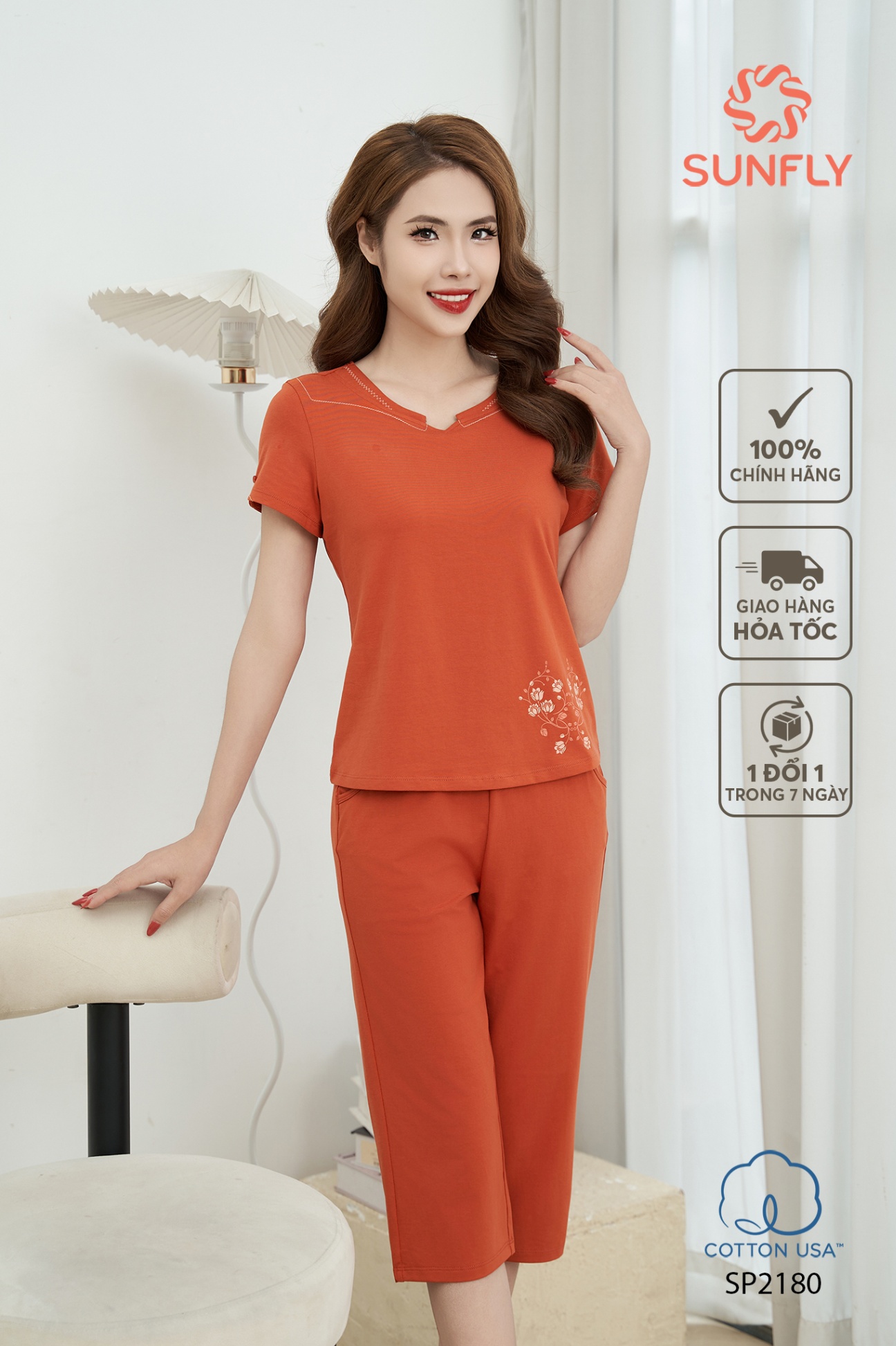 Đồ bộ mặc nhà nữ cotton áo cộc quần ngố SP2180