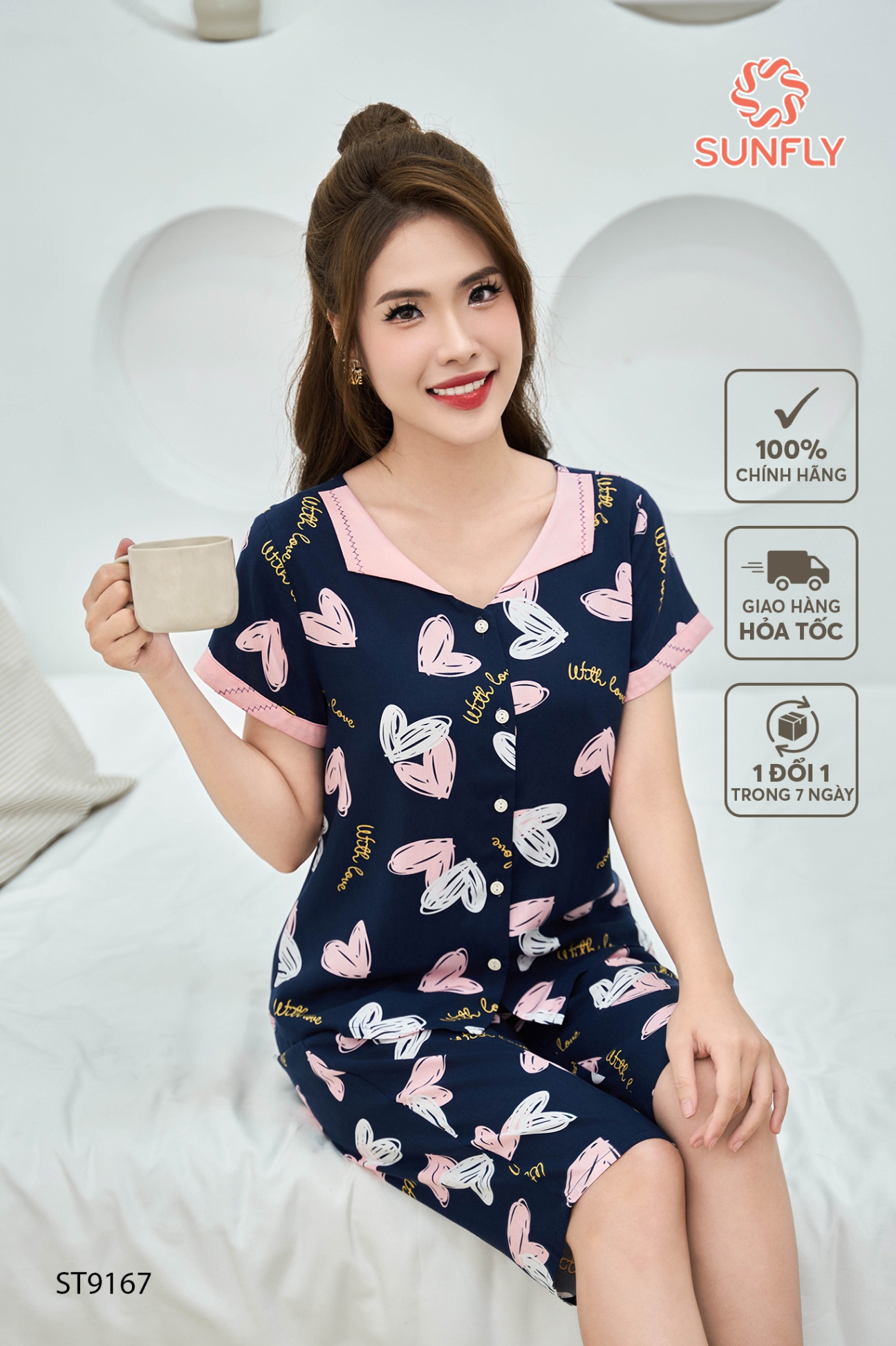 Bộ pijamas nữ lanh lụa áo cộc quần ngố ST9167