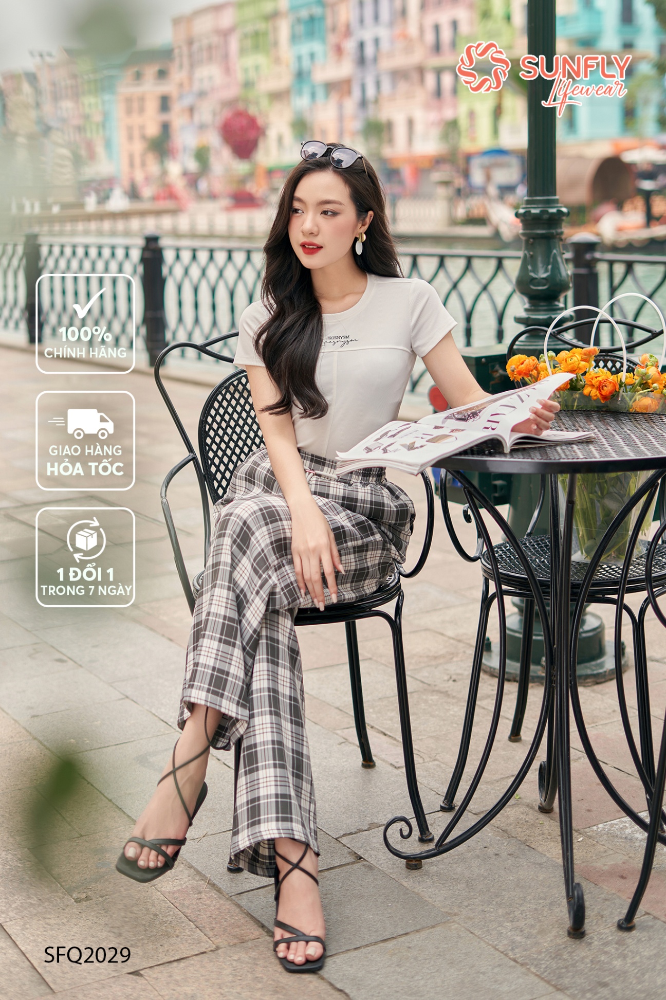 Quần nữ kate kẻ suông dài SFQ2029