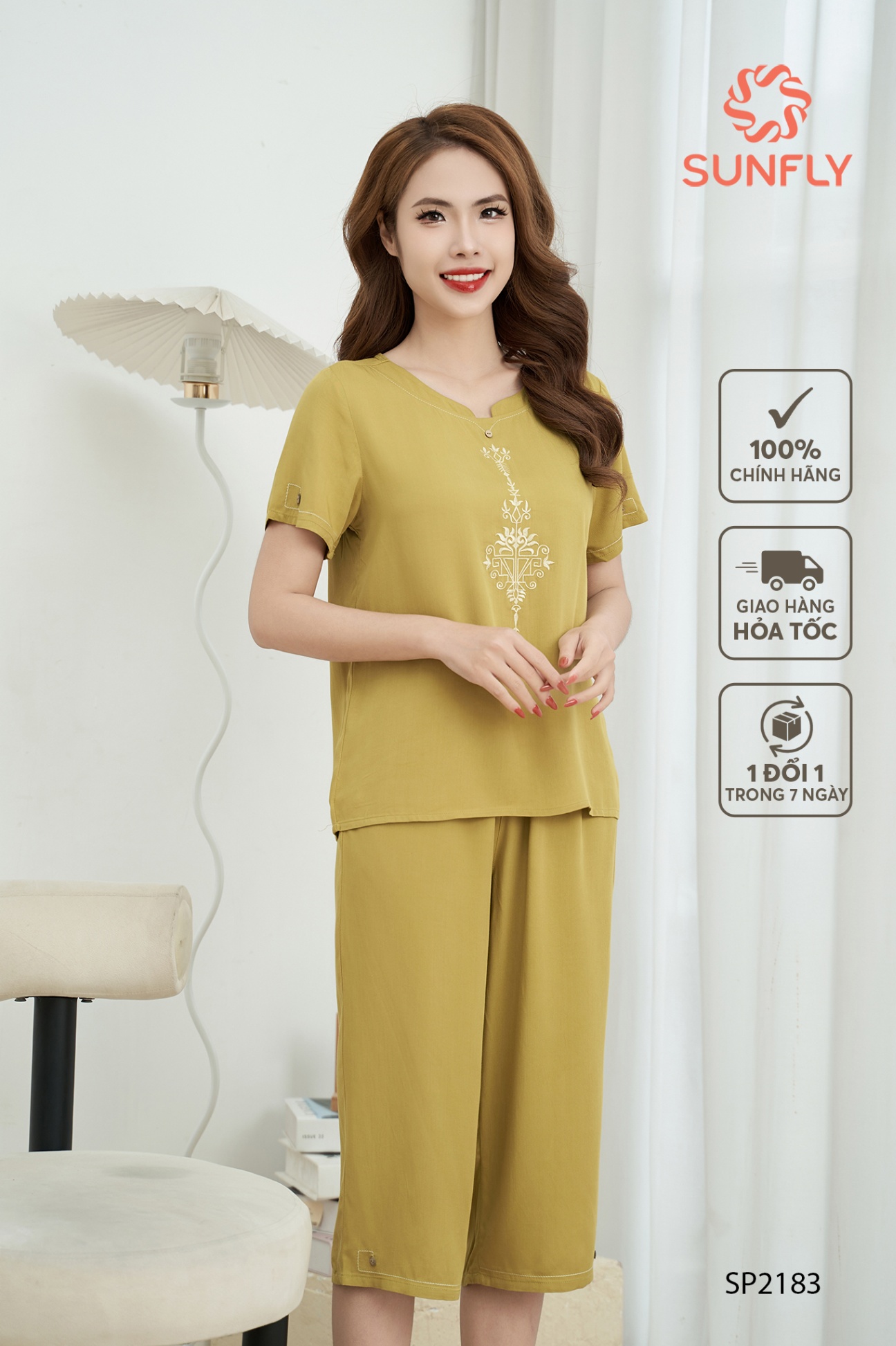 Đồ bộ mặc nhà nữ lanh thái áo cộc quần ngố SP2183