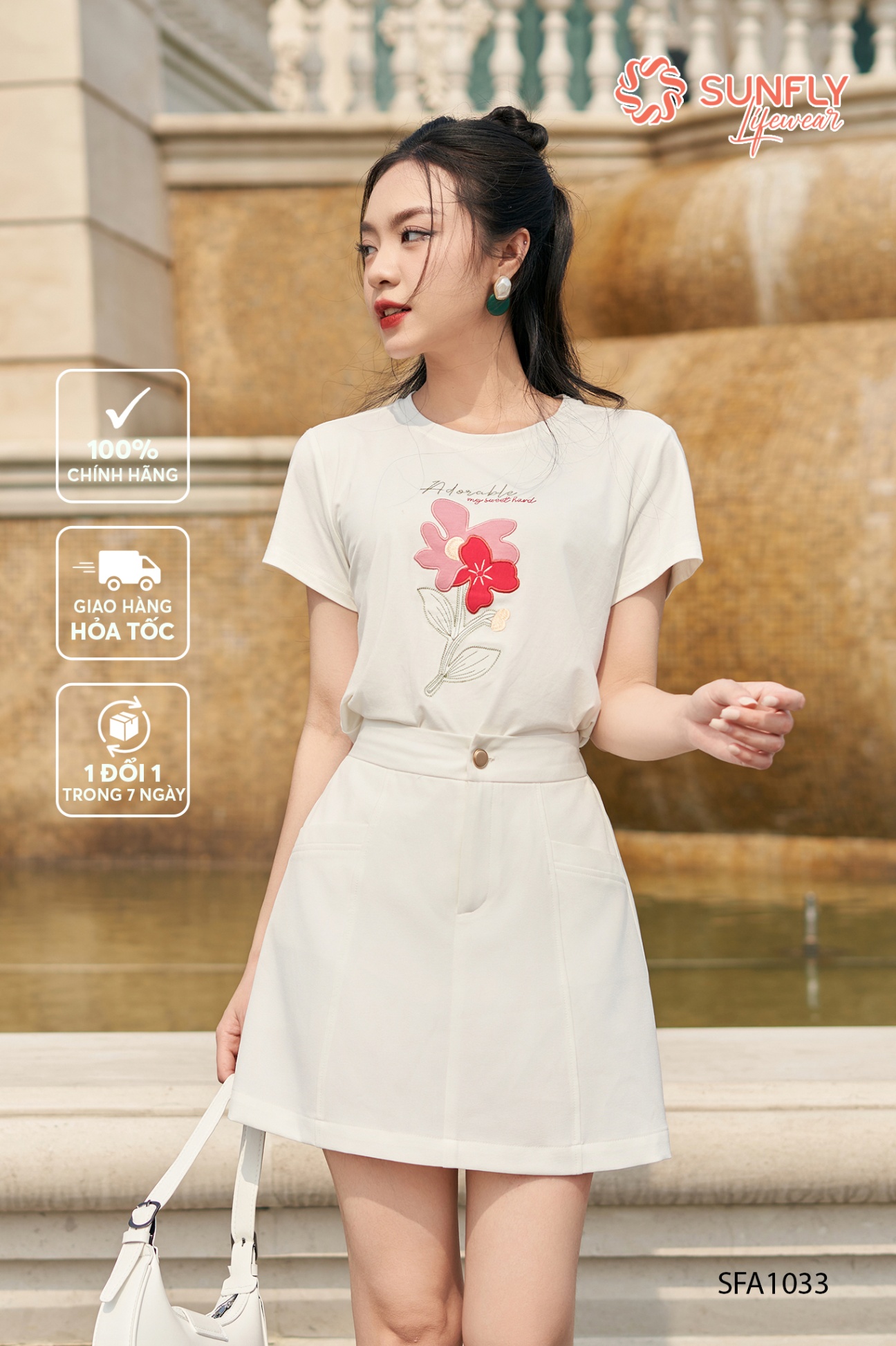 Áo phông nữ modal thêu cộc tay SFA1033