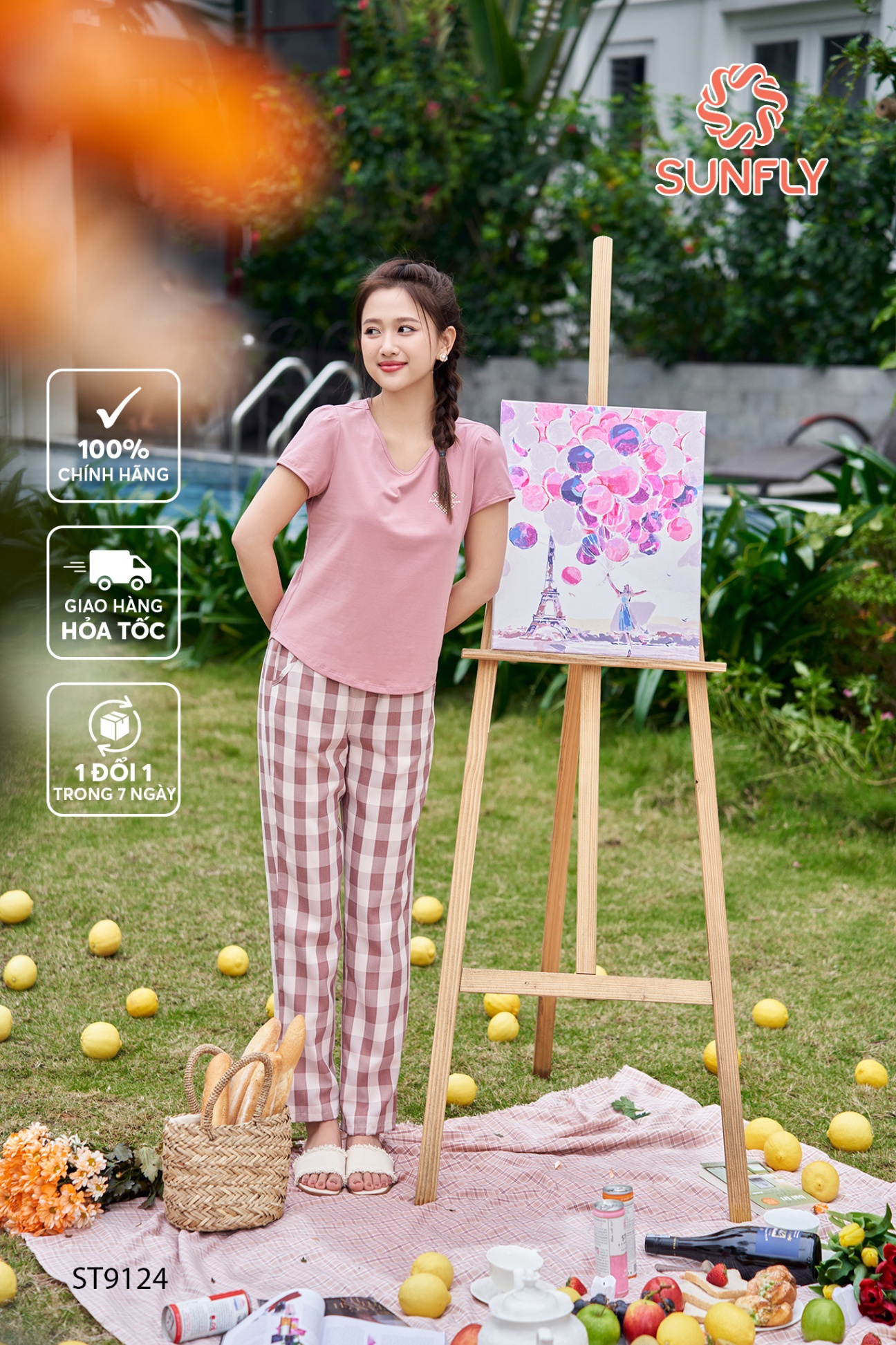 Đồ bộ mặc nhà nữ cotton compact áo cộc quần dài ST9124