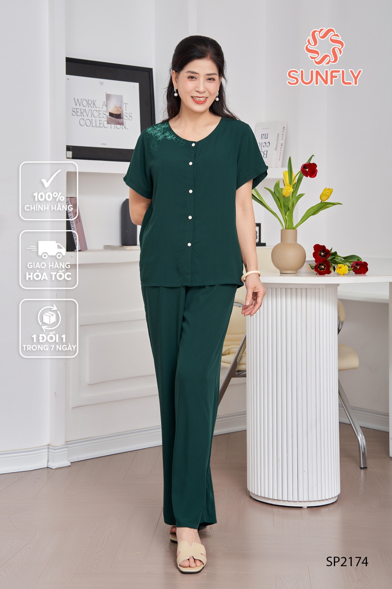 Đồ bộ mặc nhà nữ lanh thái áo cộc quần dài SP2174