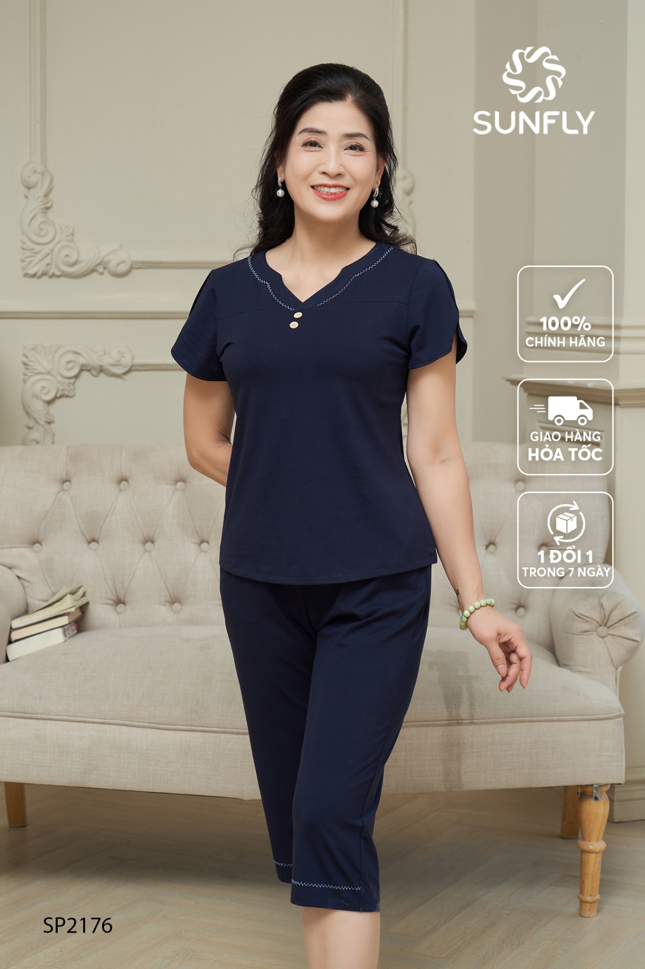 Đồ bộ mặc nhà nữ cotton áo cộc quần ngố SP2176