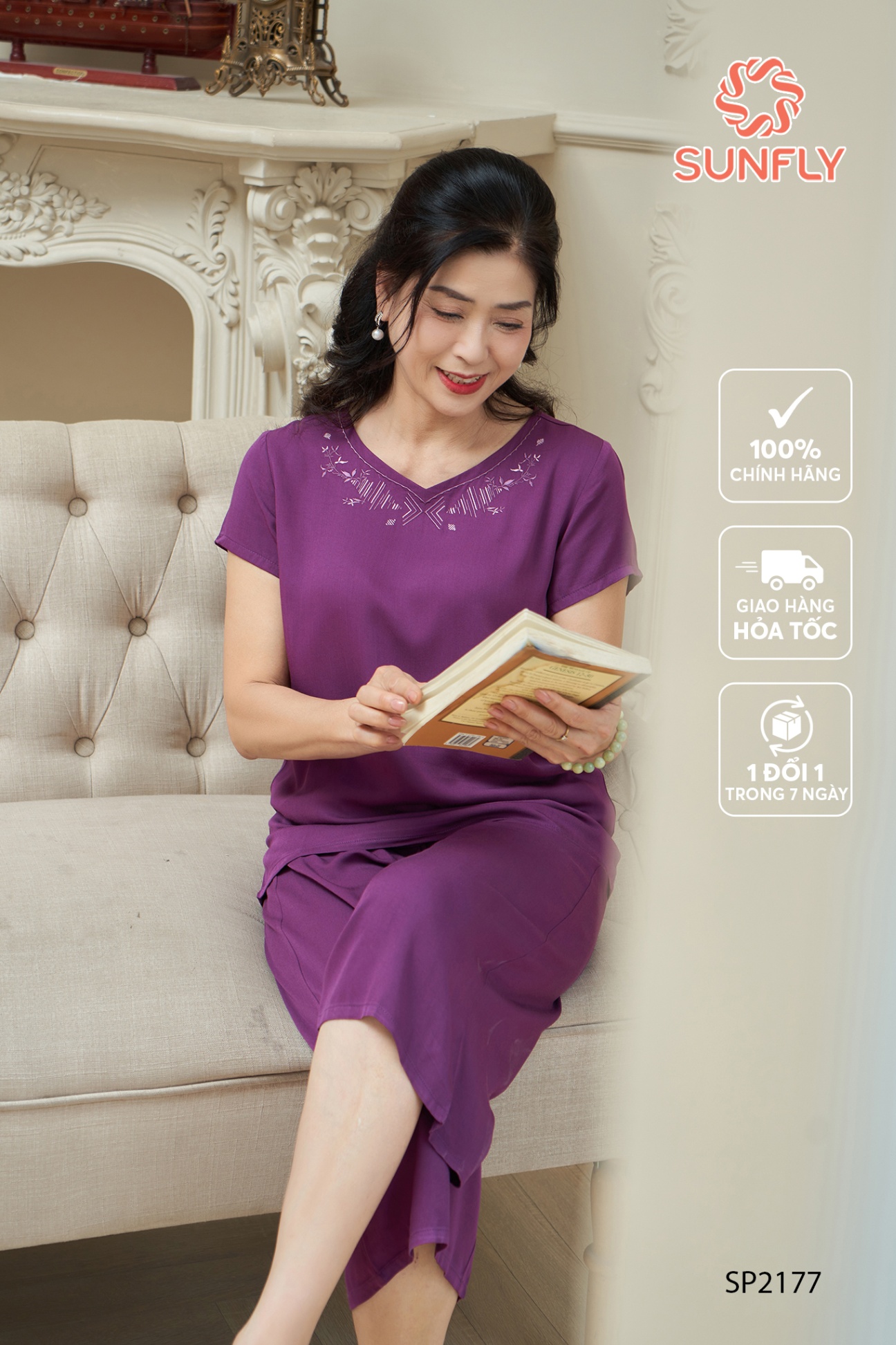 Đồ bộ mặc nhà nữ lanh thái áo cộc quần ống sớ SP2177