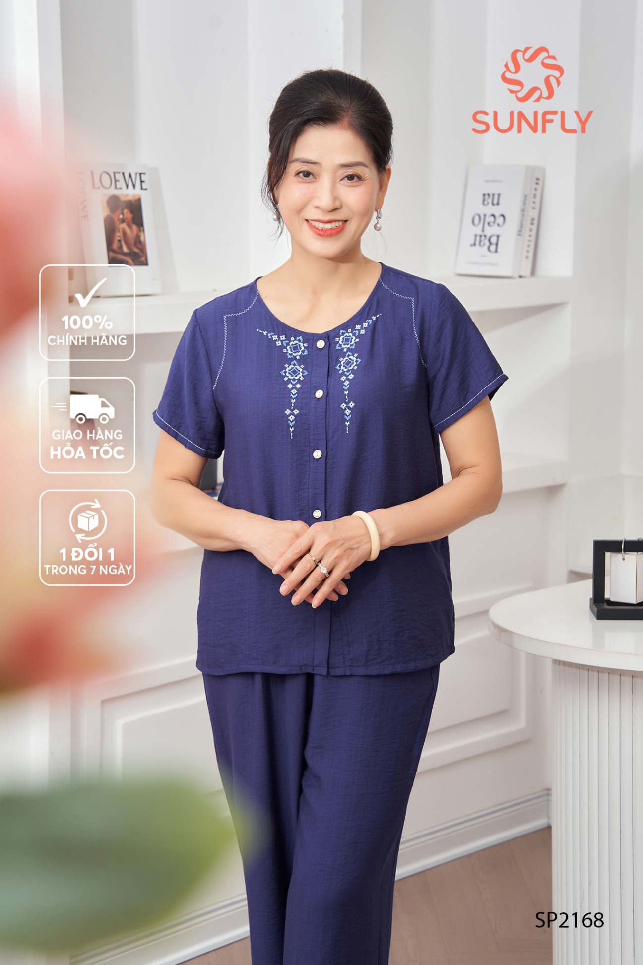 Đồ bộ mặc nhà nữ linen áo cộc quần dài SP2168