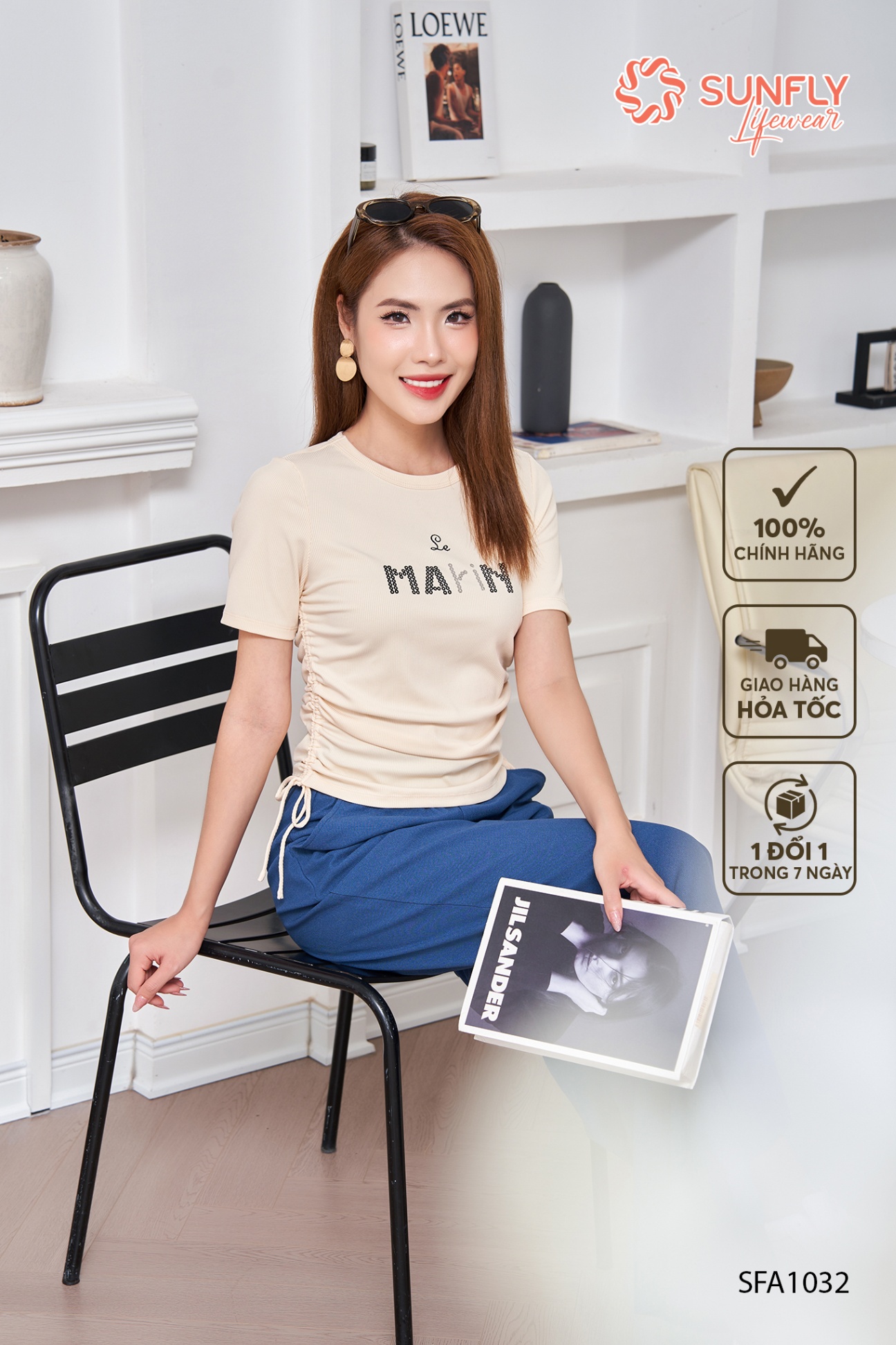 Áo phông nữ thun tăm rút gấu cộc tay SFA1032