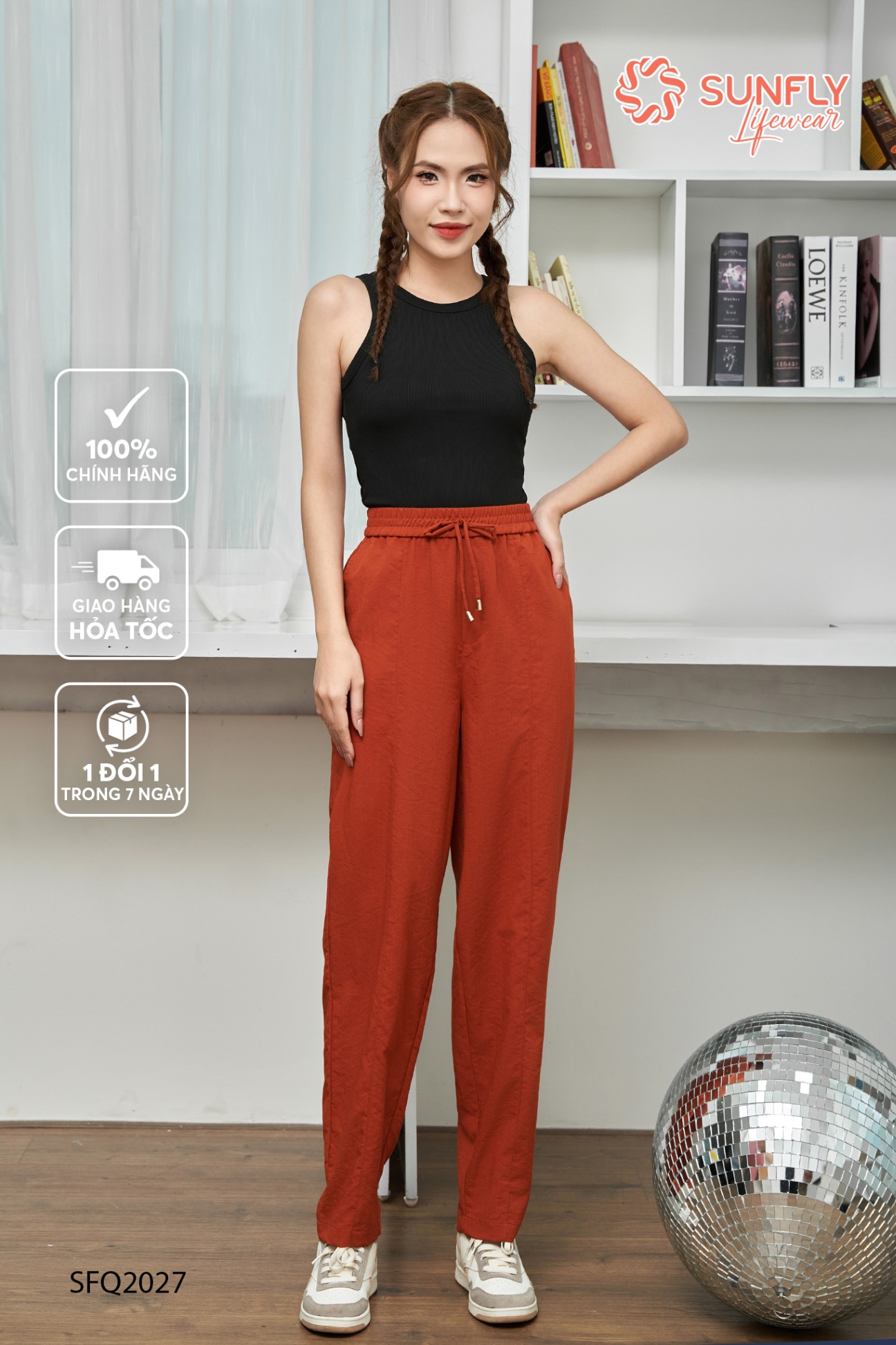 Quần nữ linen thun dài dáng baggy SFQ2027