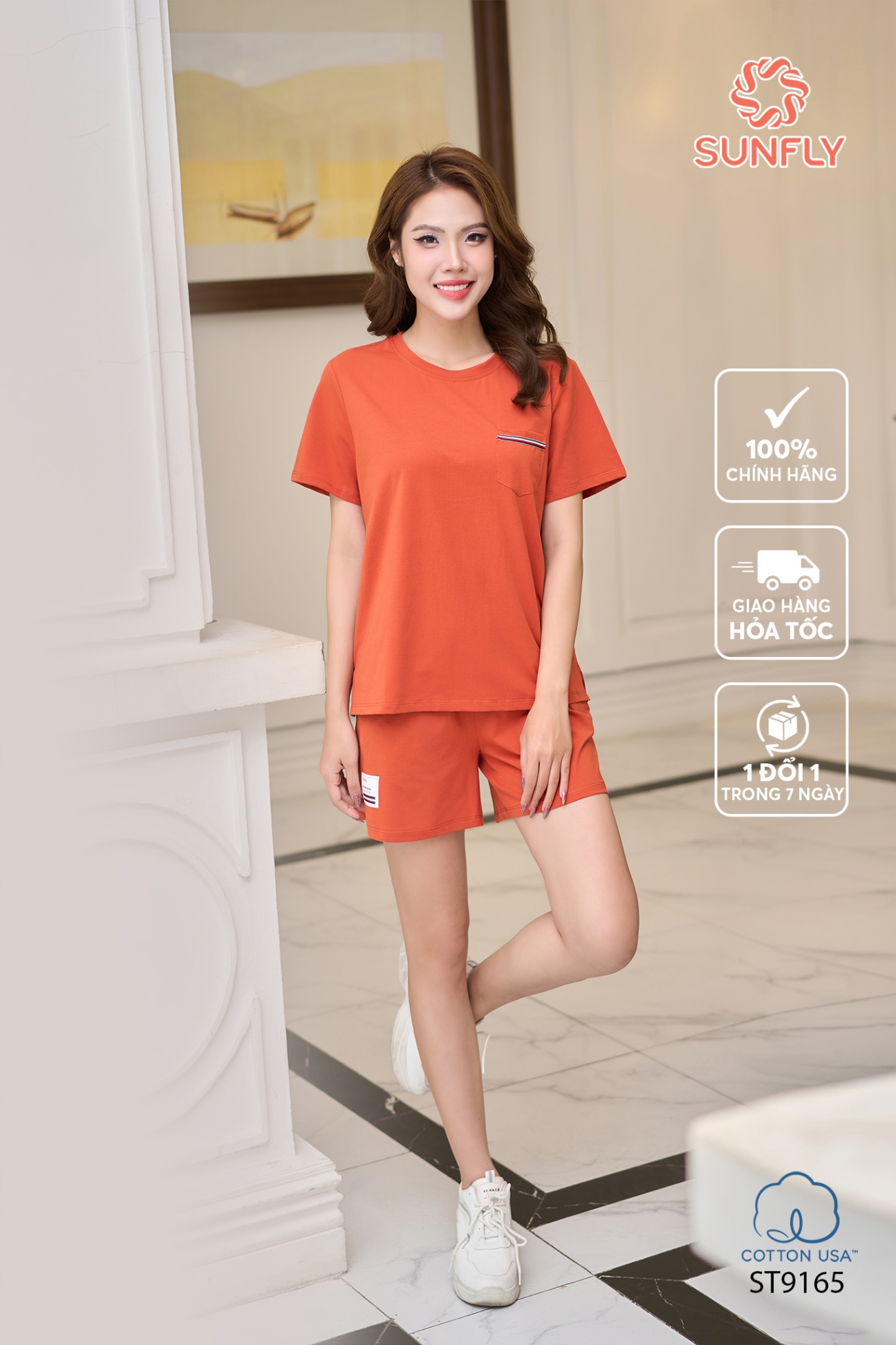 Đồ bộ mặc nhà nữ cotton USA áo cộc quần sooc ST9165