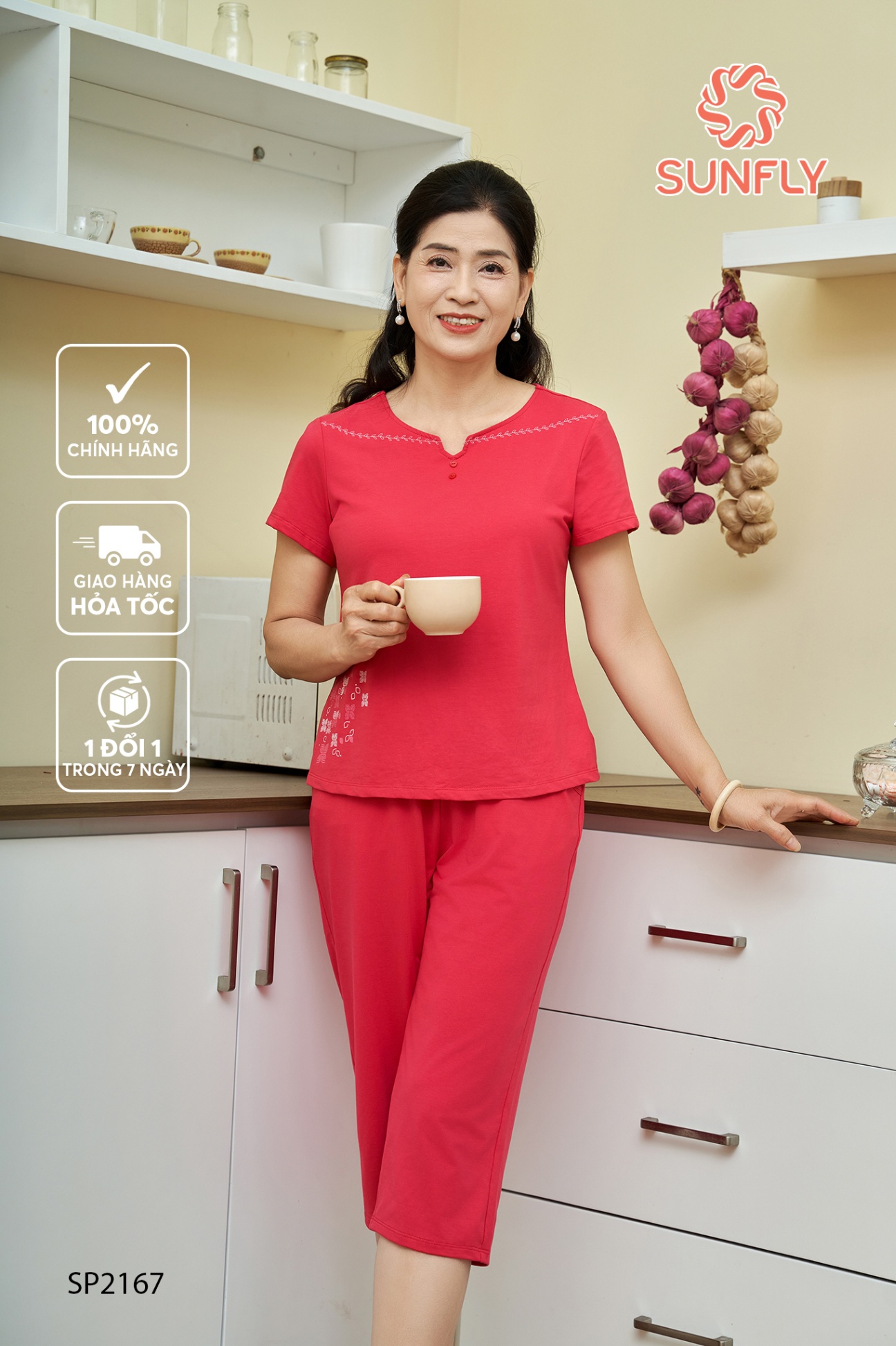 Đồ bộ mặc nhà nữ cotton compact áo cộc quần ngố SP2167