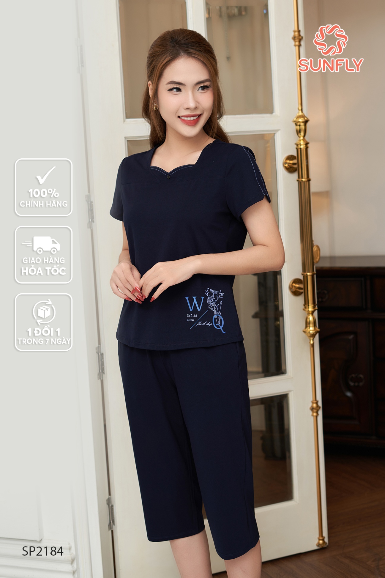 Đồ bộ mặc nhà nữ cotton áo cộc quần ngố SP2184