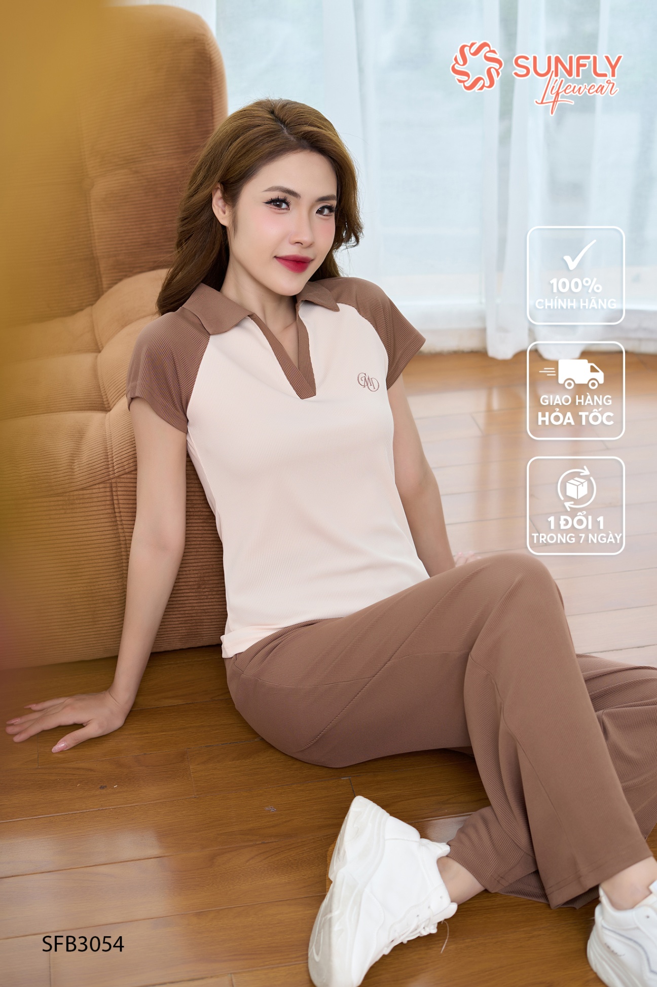 Set đồ nữ thun tăm áo cộc quần suông dài SFB3054
