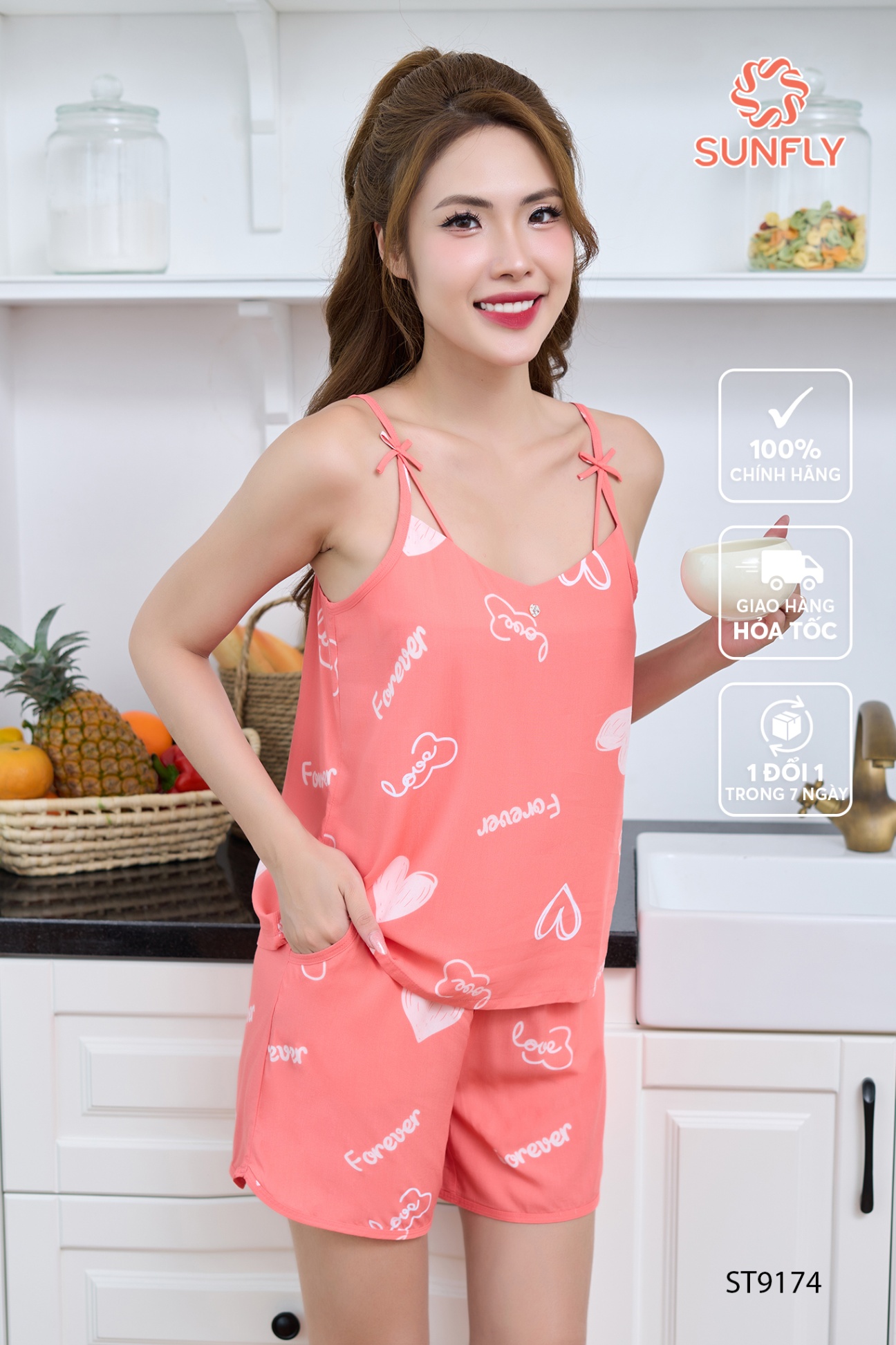 Đồ bộ mặc nhà nữ lanh lụa ht áo dây quần sooc ST9174