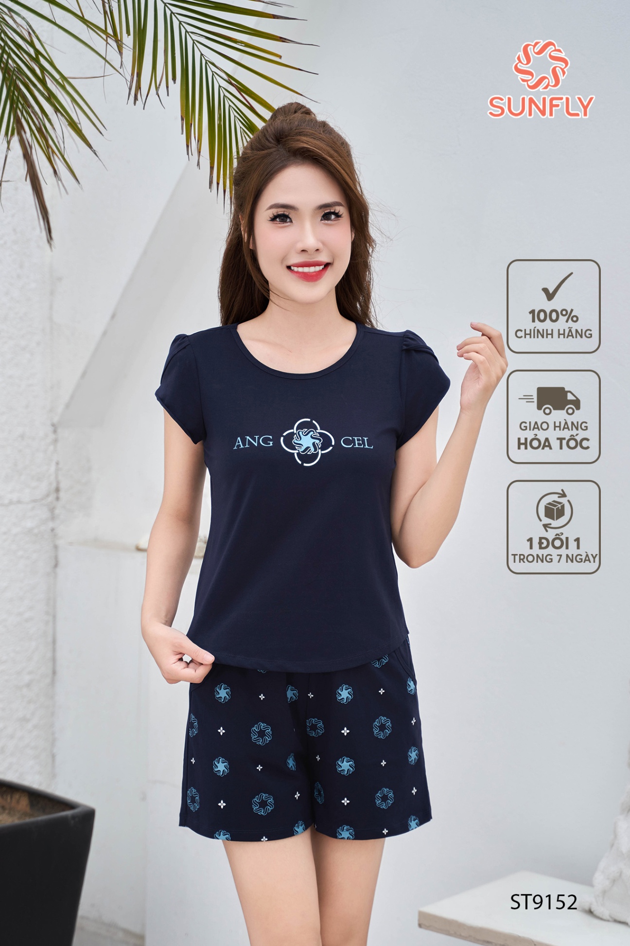 Đồ bộ mặc nhà nữ cotton compact áo cộc quần sooc ST9152