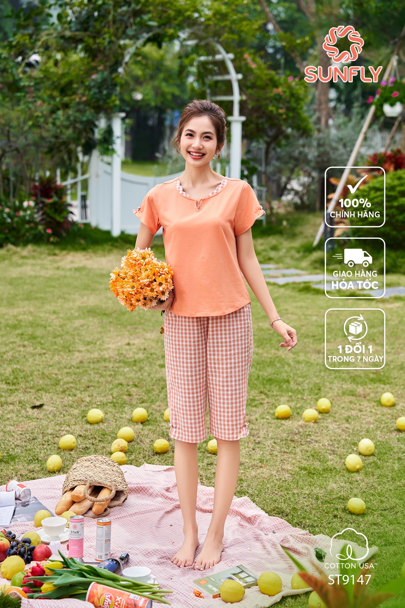 Đồ bộ mặc nhà nữ cotton áo cộc quần ngố ST9147