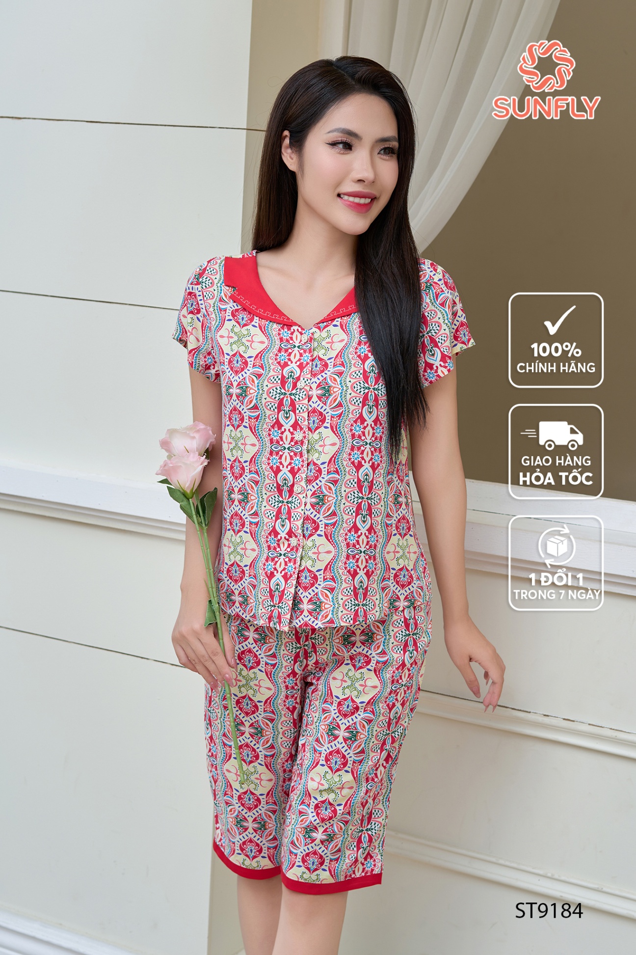 Bộ pijamas nữ lanh lụa ht áo cộc quần ngố ST9184