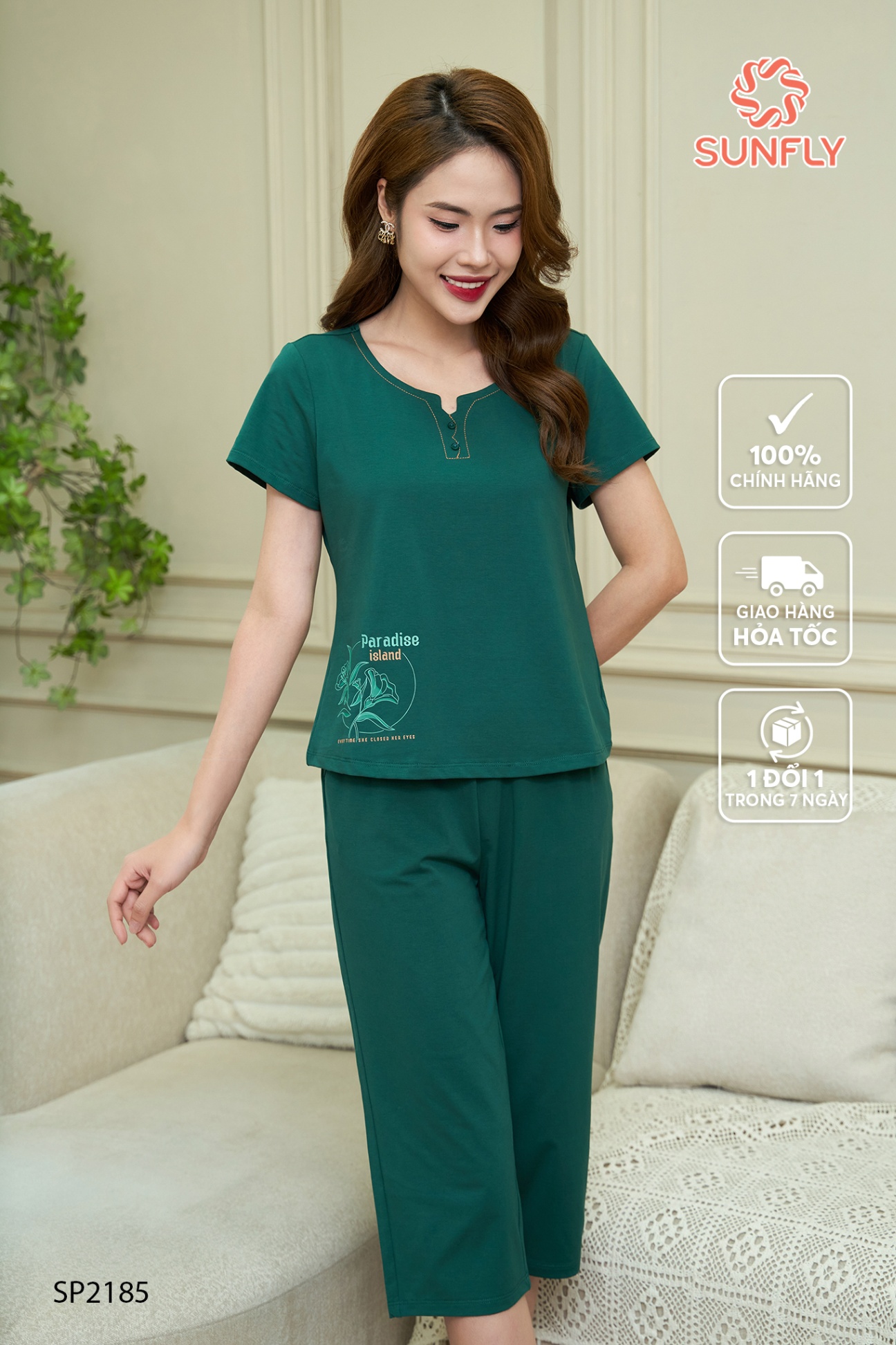 Đồ bộ mặc nhà nữ cotton compact áo cộc quần ngố SP2185