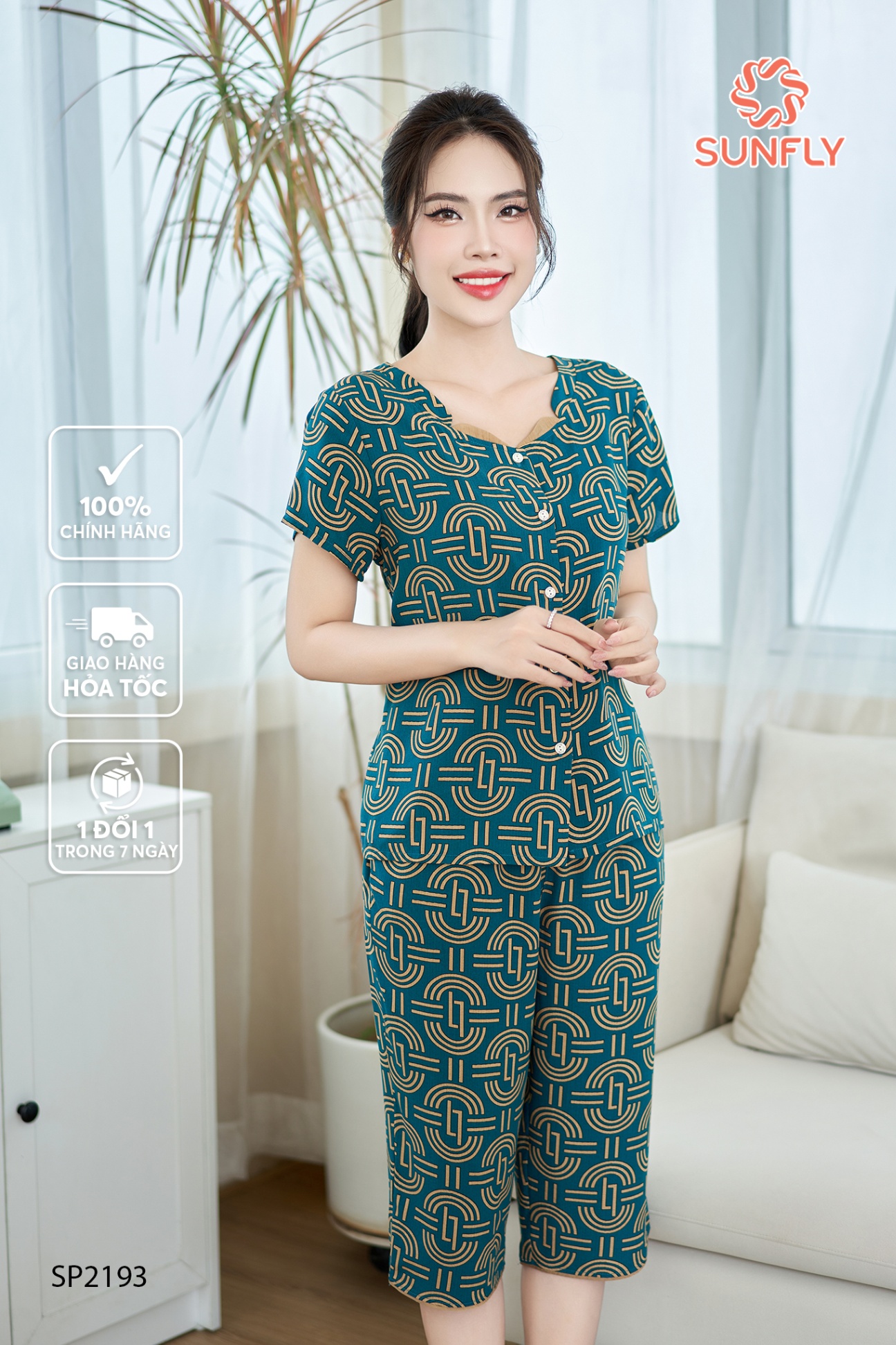 Bộ pijamas nữ lanh lụa ht áo cộc quần ngố SP2193