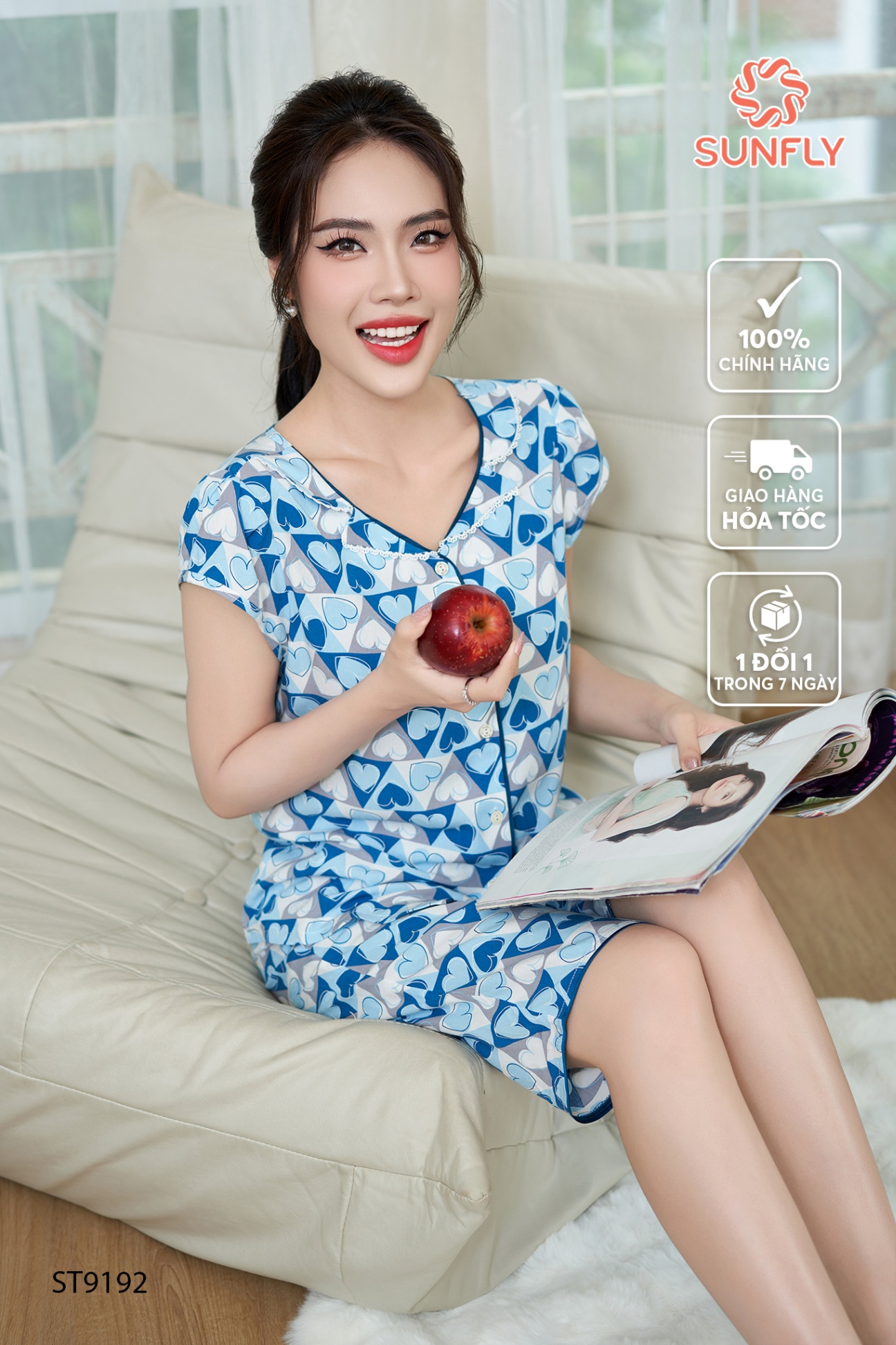 Bộ pijamas nữ lanh ht độc quyền áo tay hớt quần trên gối ST9192