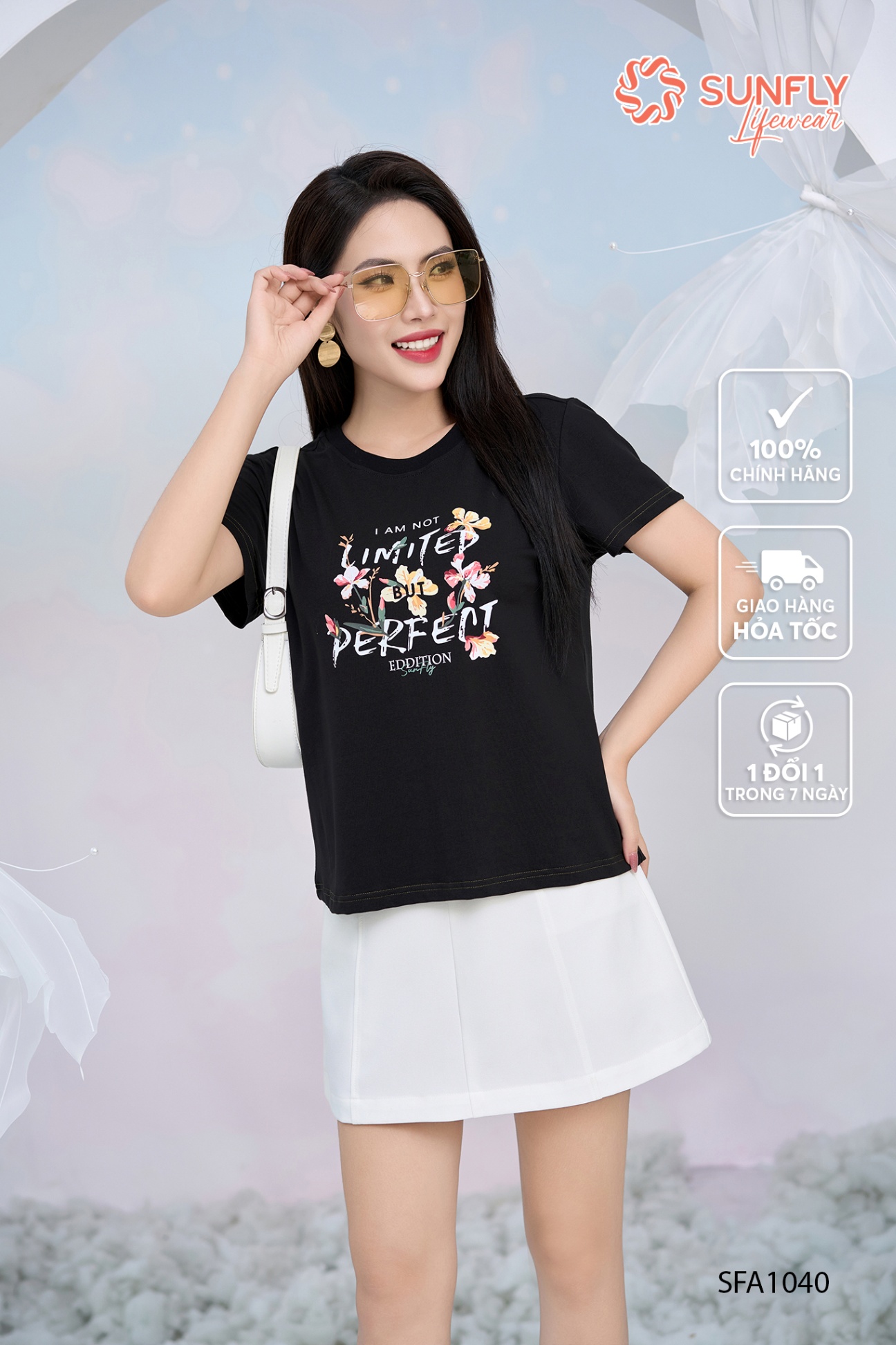 Áo phông nữ cotton compact dáng ôm vừa cộc tay SFA1040