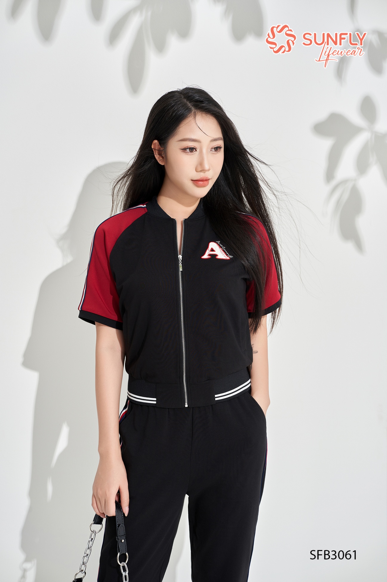 Set đồ nữ cotton áo cộc tay kéo khóa quần dài SFB3061