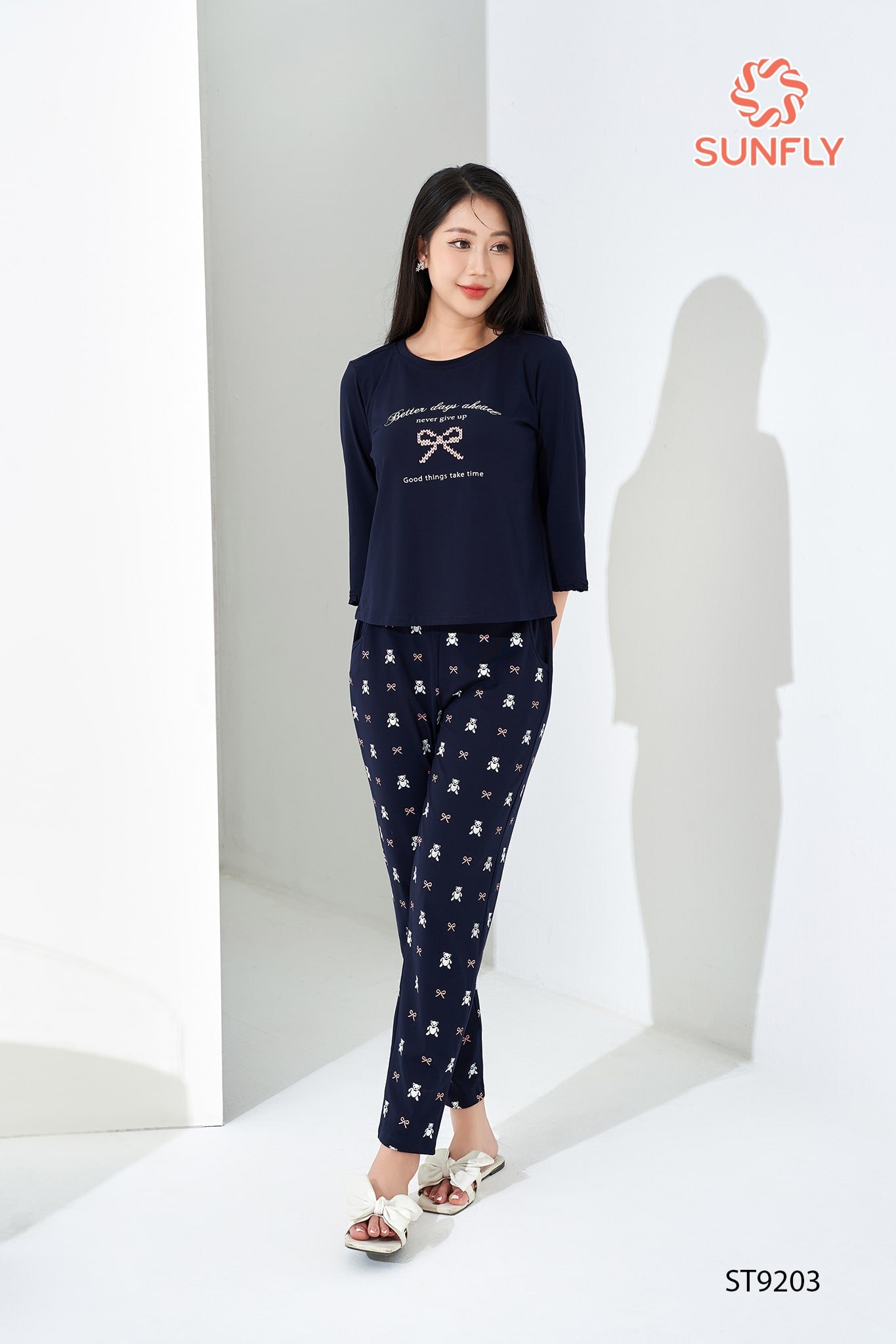 Đồ bộ mặc nhà nữ cotton compact áo tay lỡ quần dài ST9203