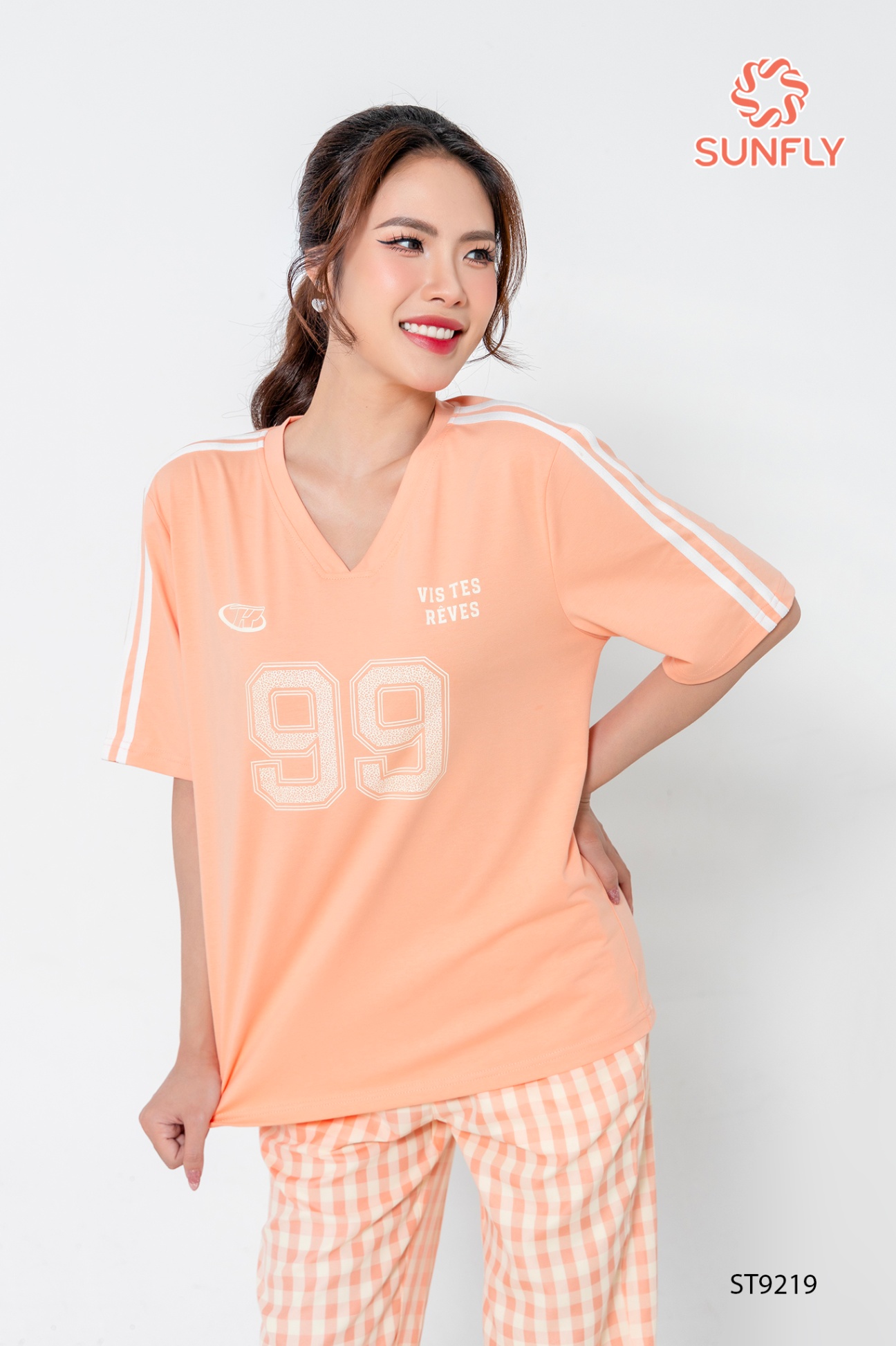 Đồ bộ mặc nhà nữ áo cotton cộc tay quần dài kate ST9219