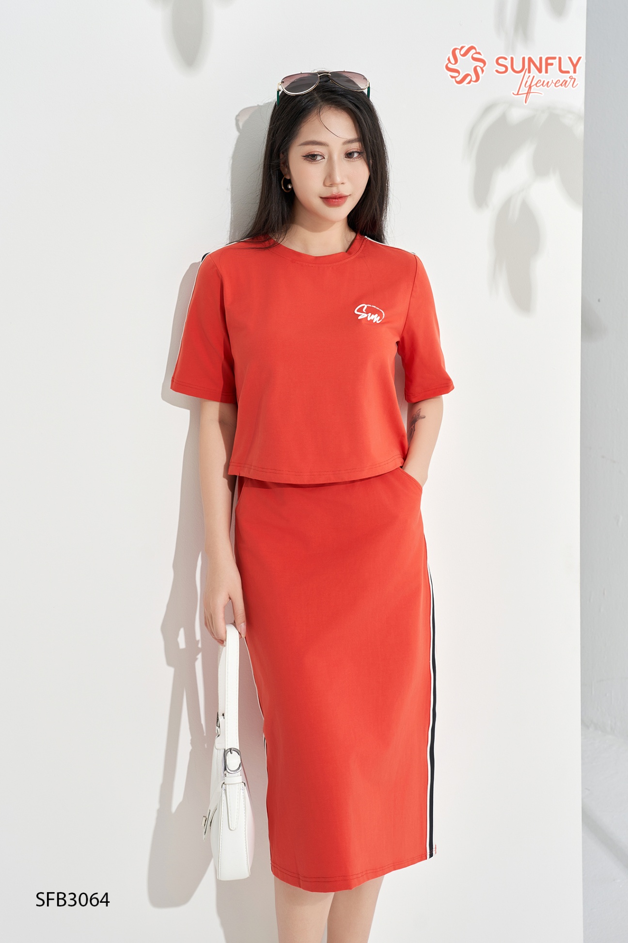 Set đồ nữ cotton compact áo cộc chân váy dài SFB3064