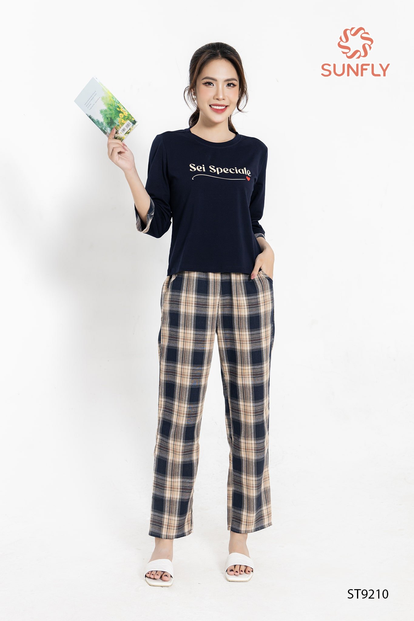 Đồ bộ mặc nhà nữ áo cotton compact tay lỡ quần dài kate ST9210