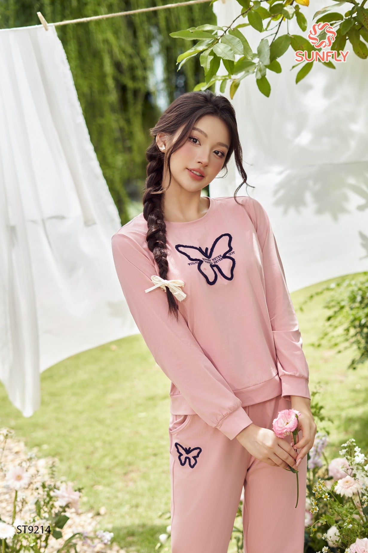 Đồ bộ mặc nhà nữ cotton áo dài quần dài ST9214