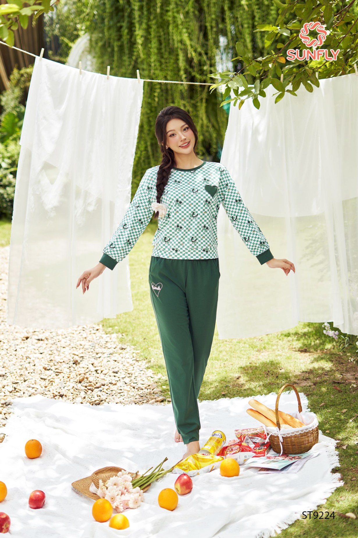 Đồ bộ mặc nhà nữ cotton compact áo dài ht quần dài ST9224