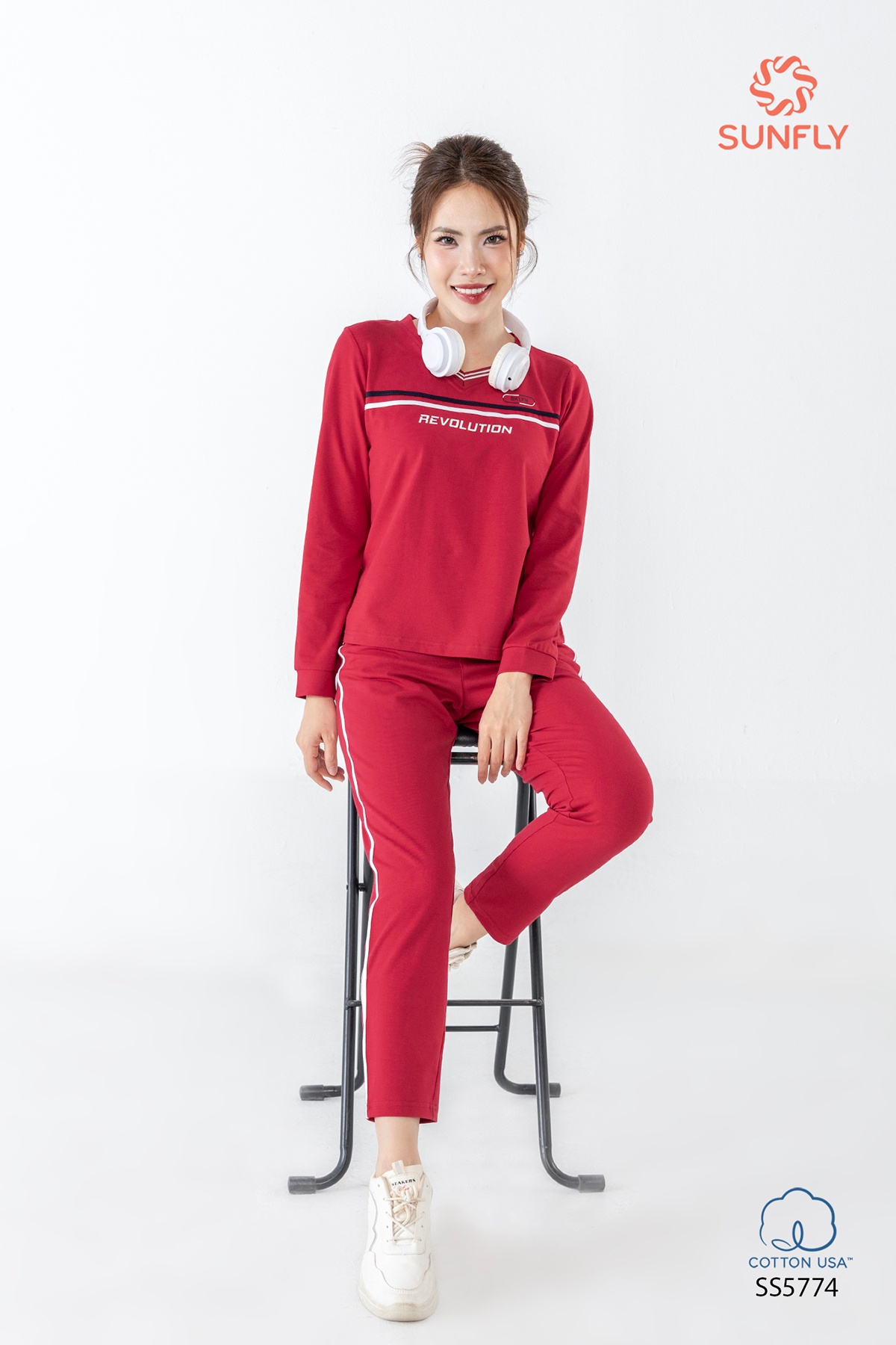 Bộ thể thao nữ cotton USA áo dài quần dài SS5774