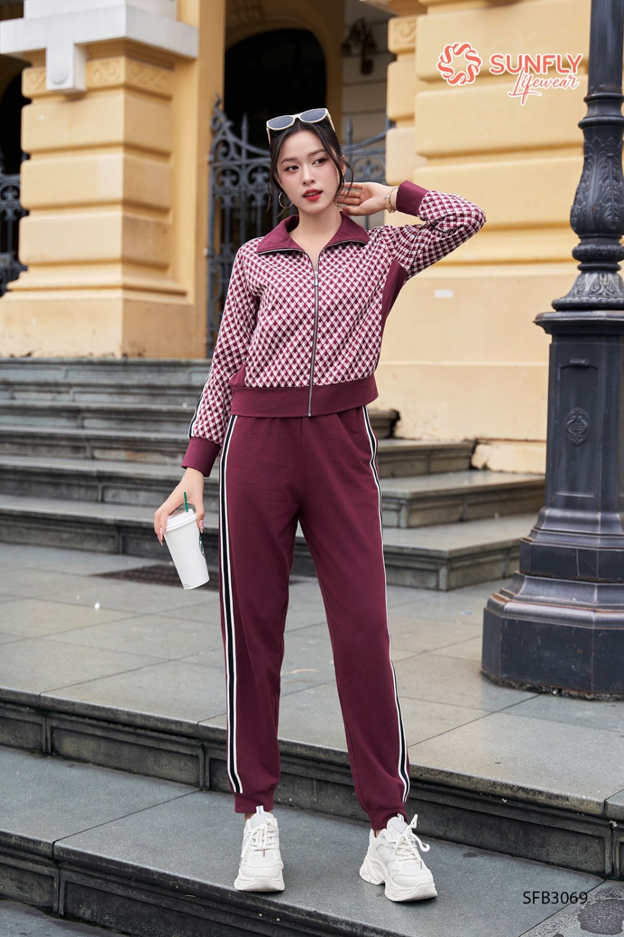 Set đồ nữ cotton áo dài kéo khóa ht quần dài SFB3069