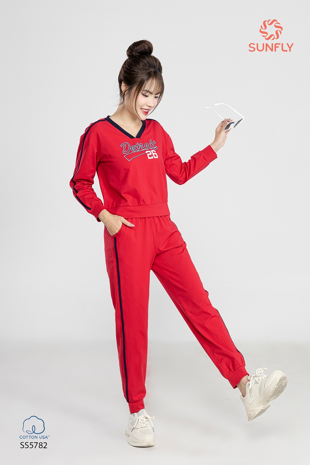 Bộ thể thao nữ cotton USA áo dài quần dài SS5782