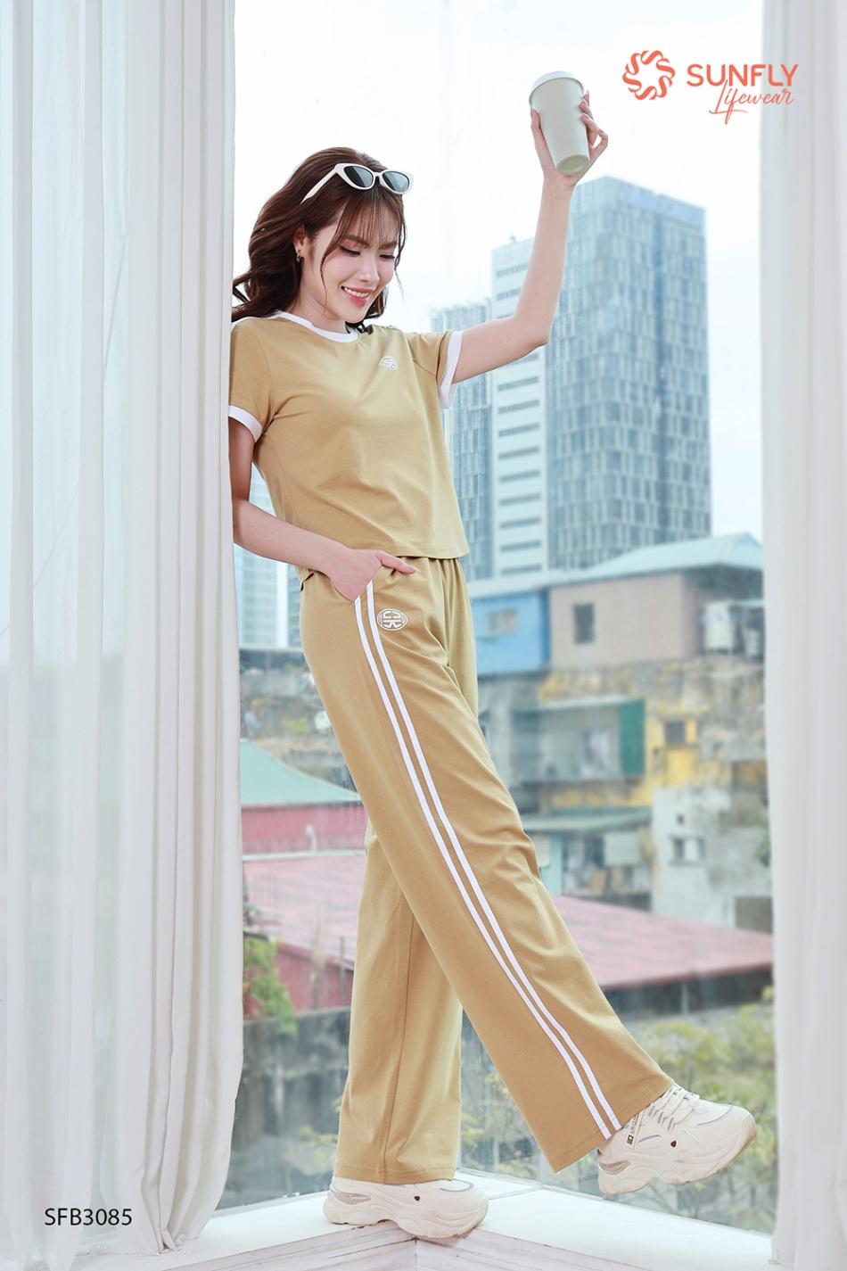 Set đồ nữ cotton compact áo cộc quần dài SFB3085