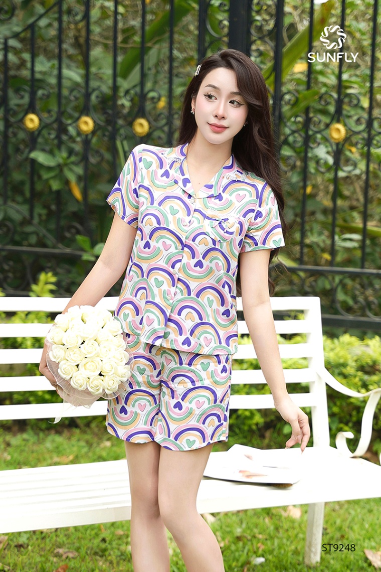 Bộ pijama nữ lanh ht áo cộc quần sooc ST9248