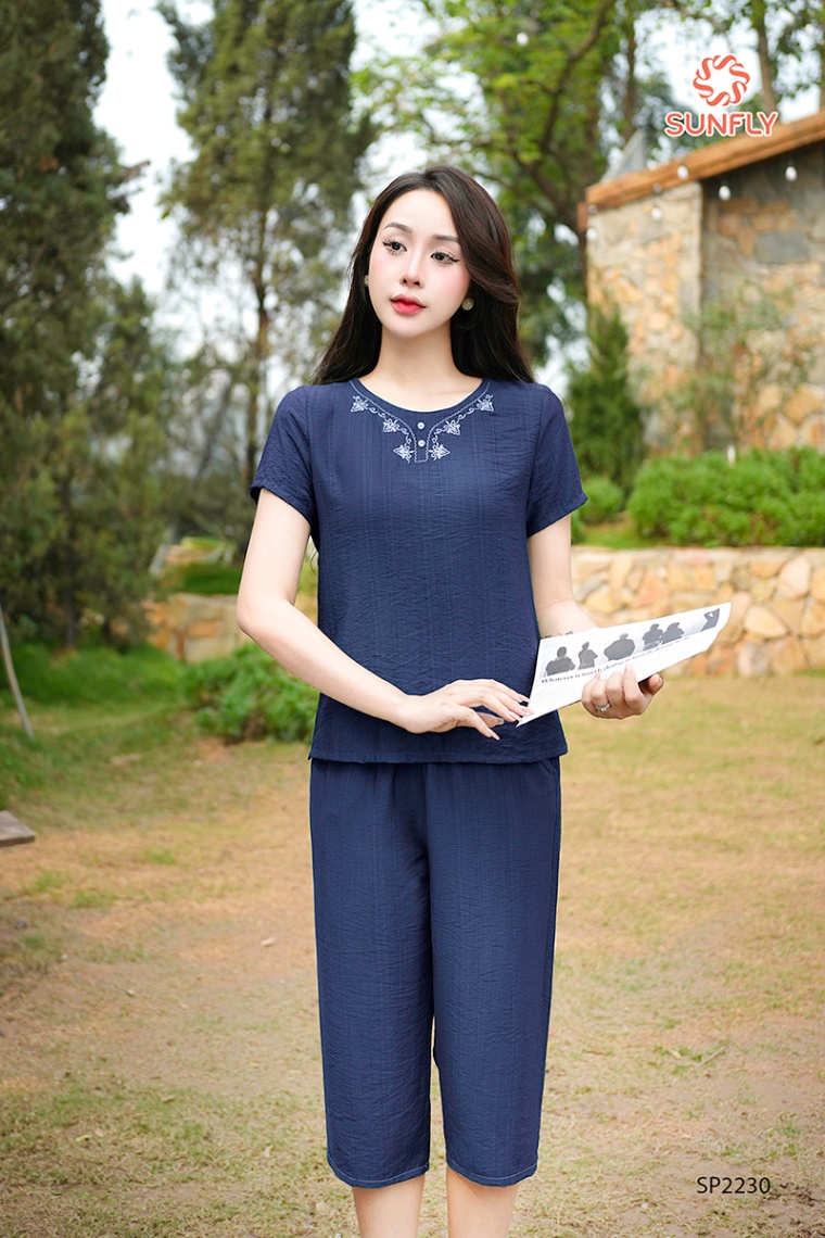 Đồ bộ mặc nhà nữ linen áo cộc quần ngố SP2230