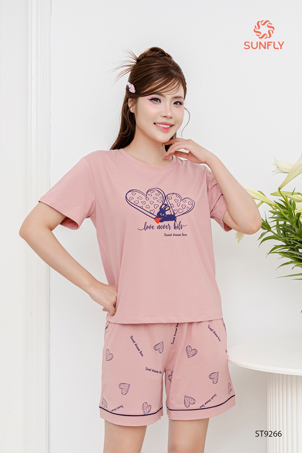 Đồ bộ mặc nhà nữ cotton áo cộc quần sooc ST9266