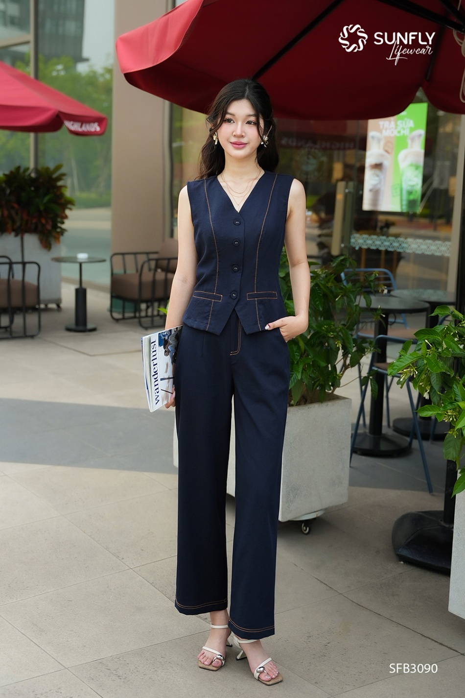 Set đồ nữ linen thun áo sát nách quần dài SFB3090